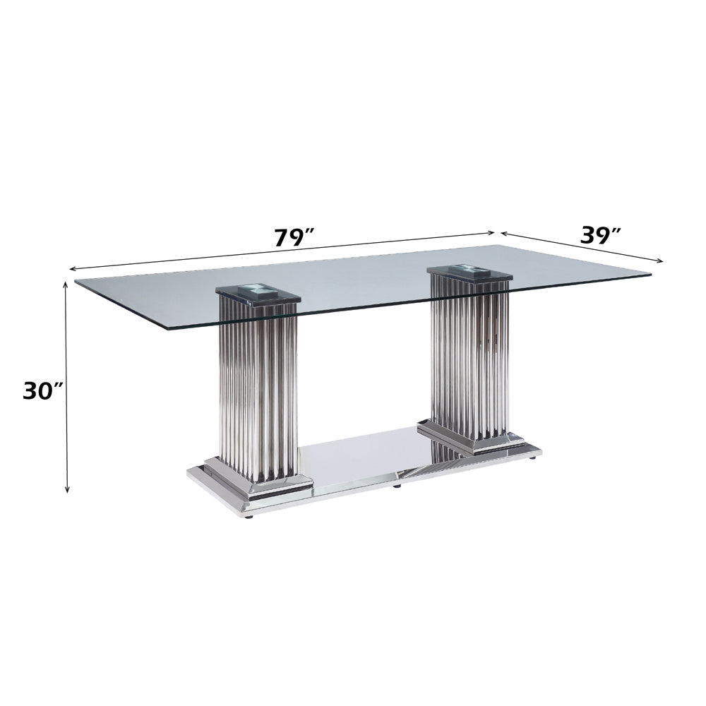 Cyrene Clear Tempered Glass & Stainless Steel Dining Table - Ornate Home