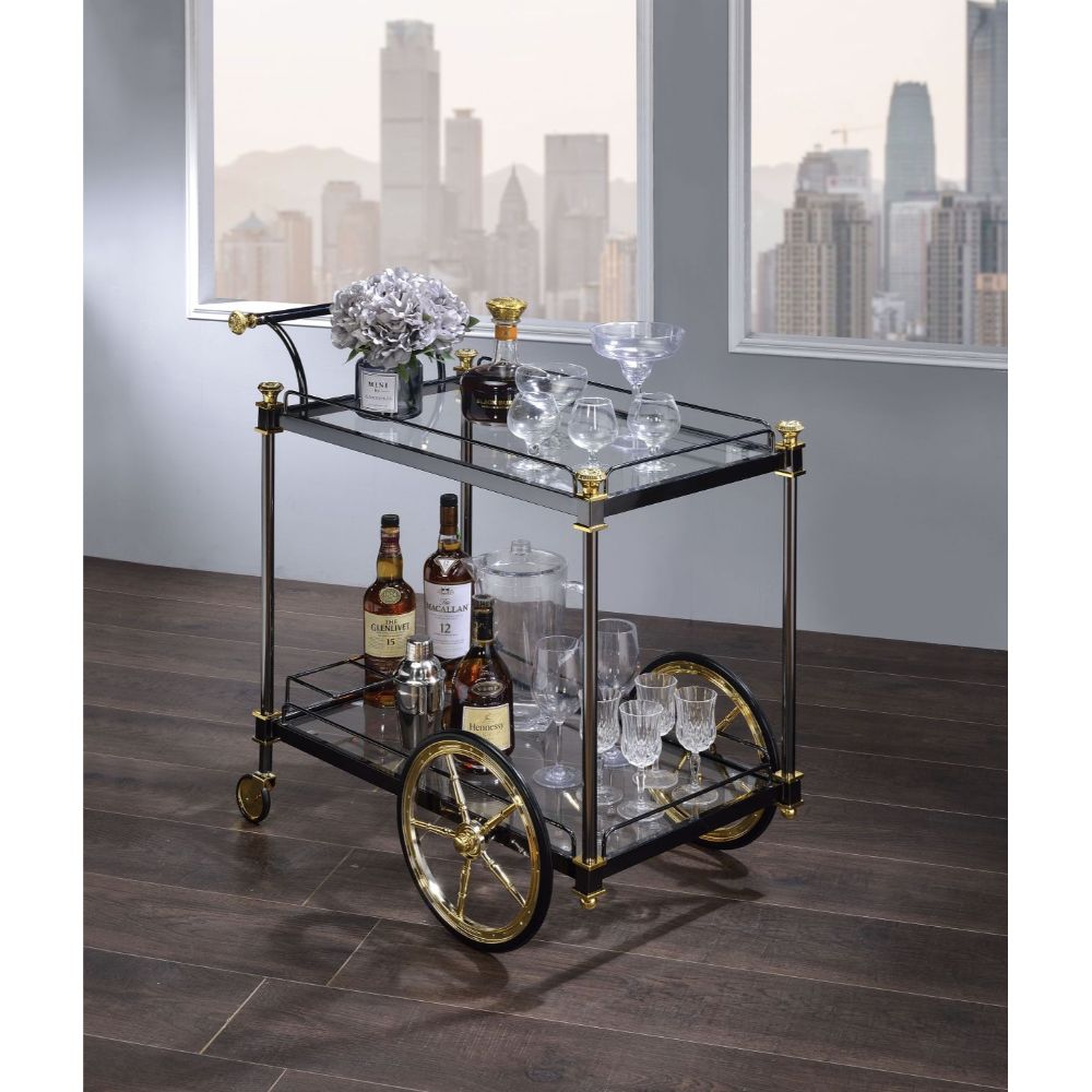 Cyrus Black/Gold & Clear Glass Serving Cart - Ornate Home