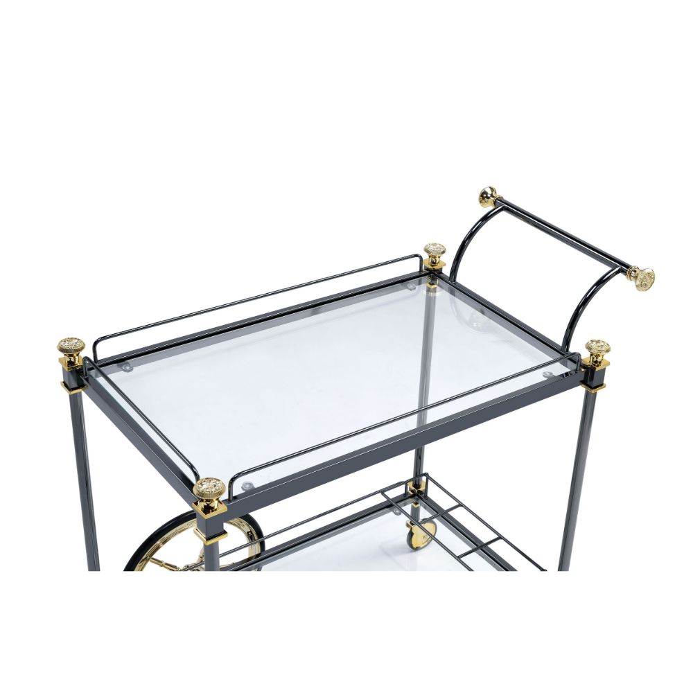Cyrus Black/Gold & Clear Glass Serving Cart - Ornate Home
