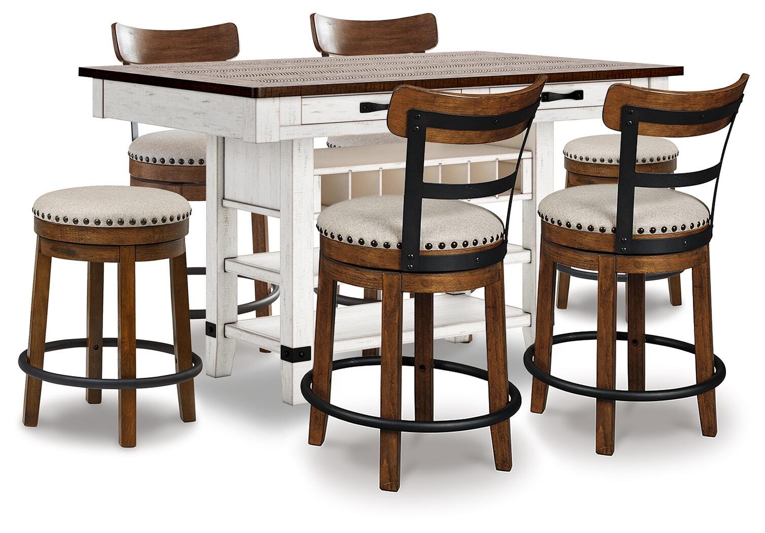 Valebeck White Counter Height Dining Table and 6 Barstools (Online Special Price)
