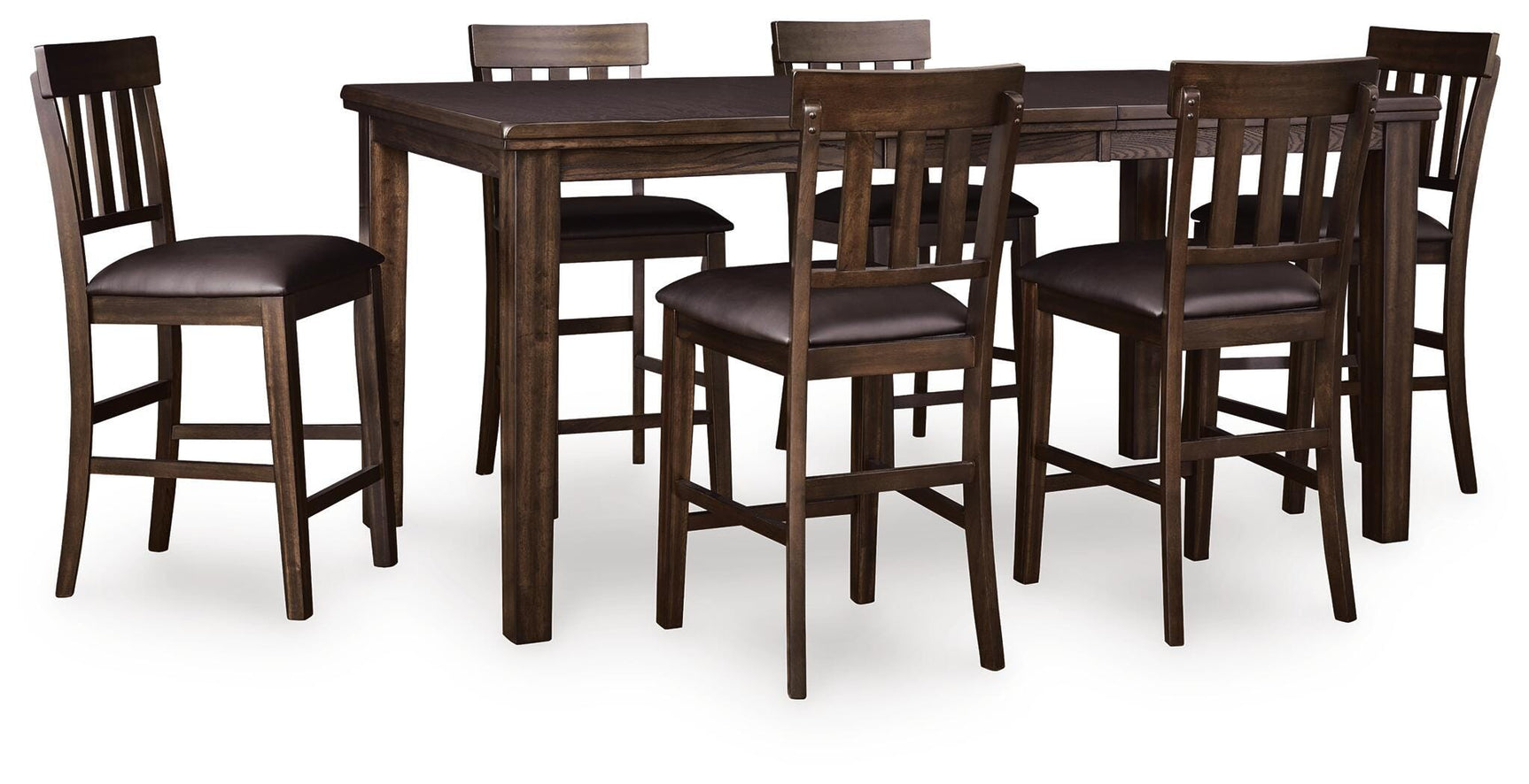 Haddigan Dark Brown Counter Height Dining Table and 6 Barstools