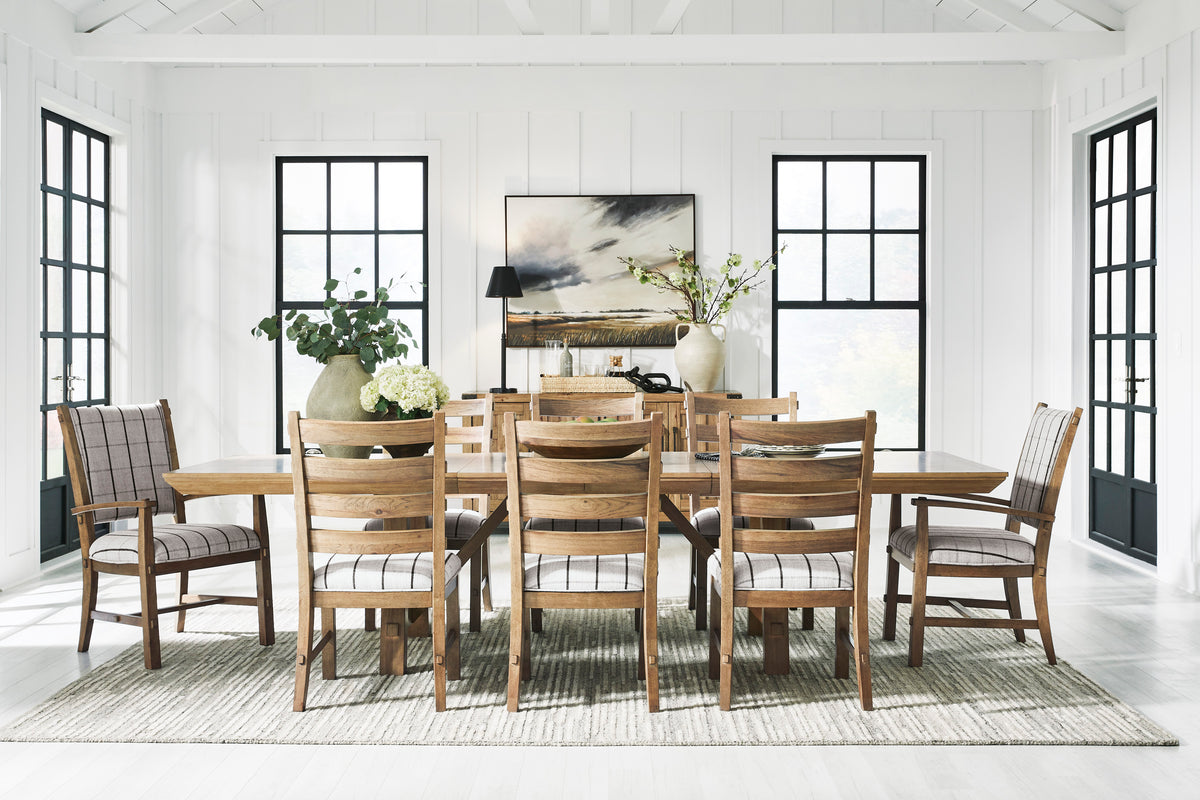 Ridgester Light Brown Extension Dining Table, 2 Arm Chairs and 8 Side Chairs