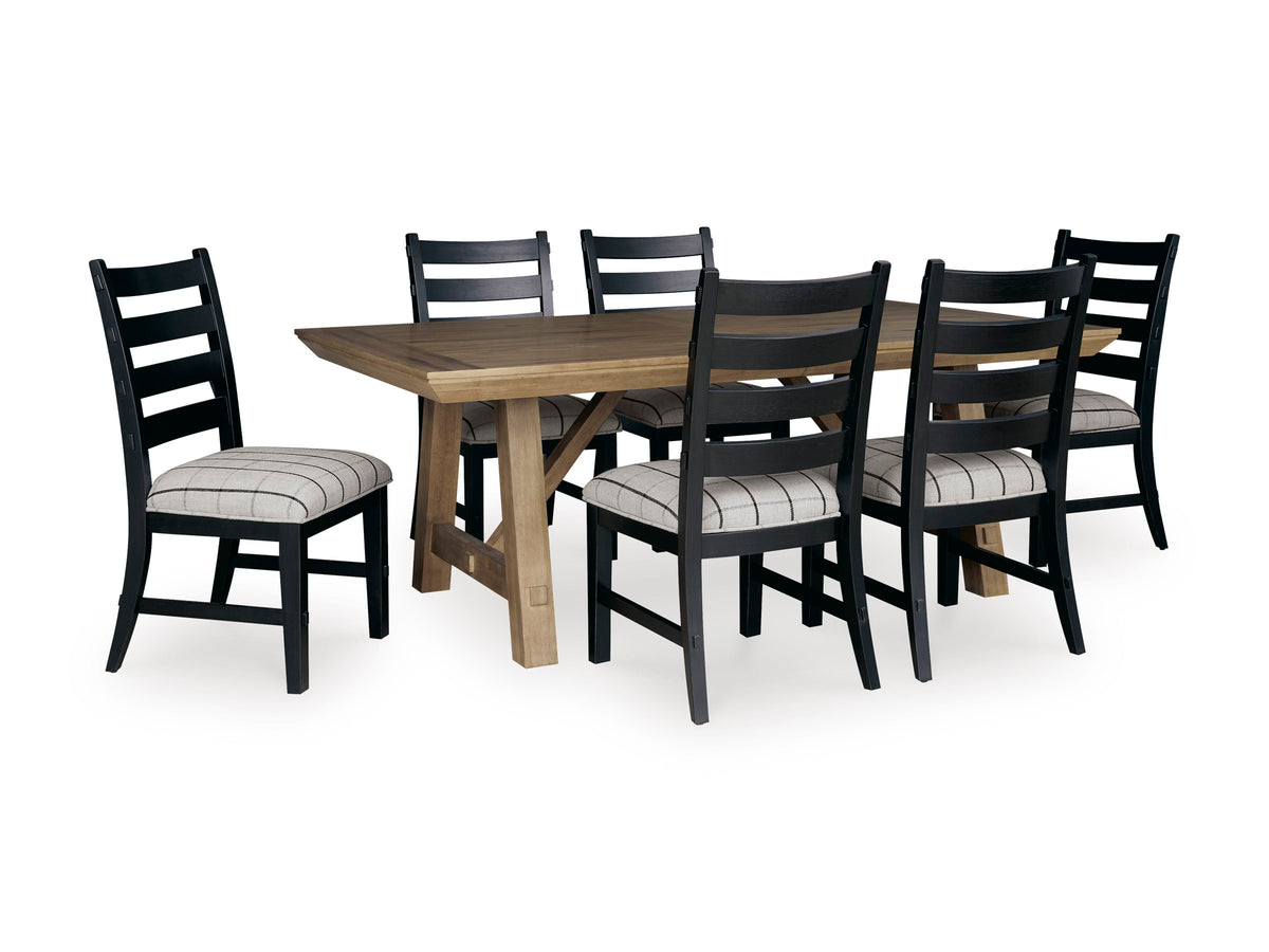 Ridgester Beige/Black/Light Brown Extension Dining Table and 6 Side Chairs