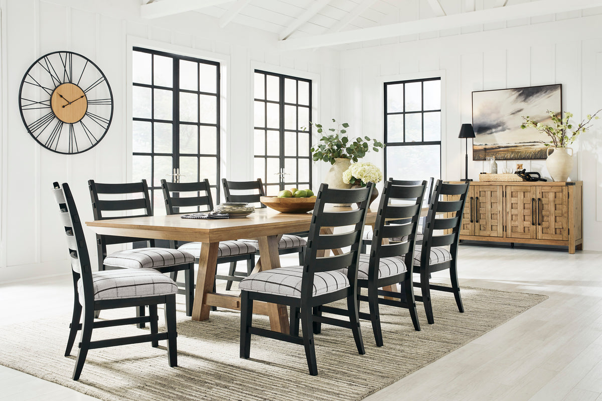 Ridgester Beige/Black/Light Brown Extension Dining Table and 8 Side Chairs