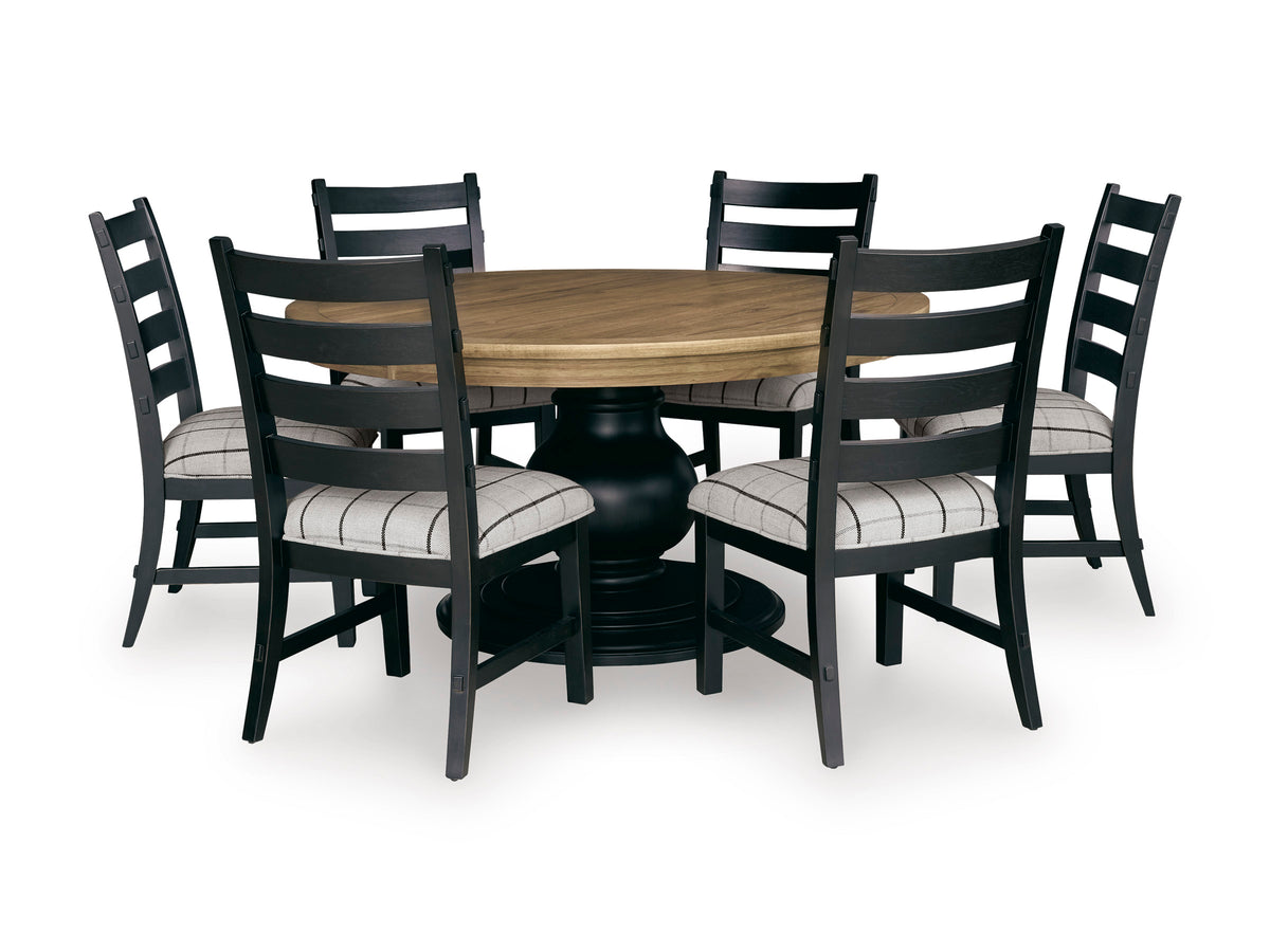 Ridgester Beige/Black/Light Brown Round Dining Table and 6 Chairs