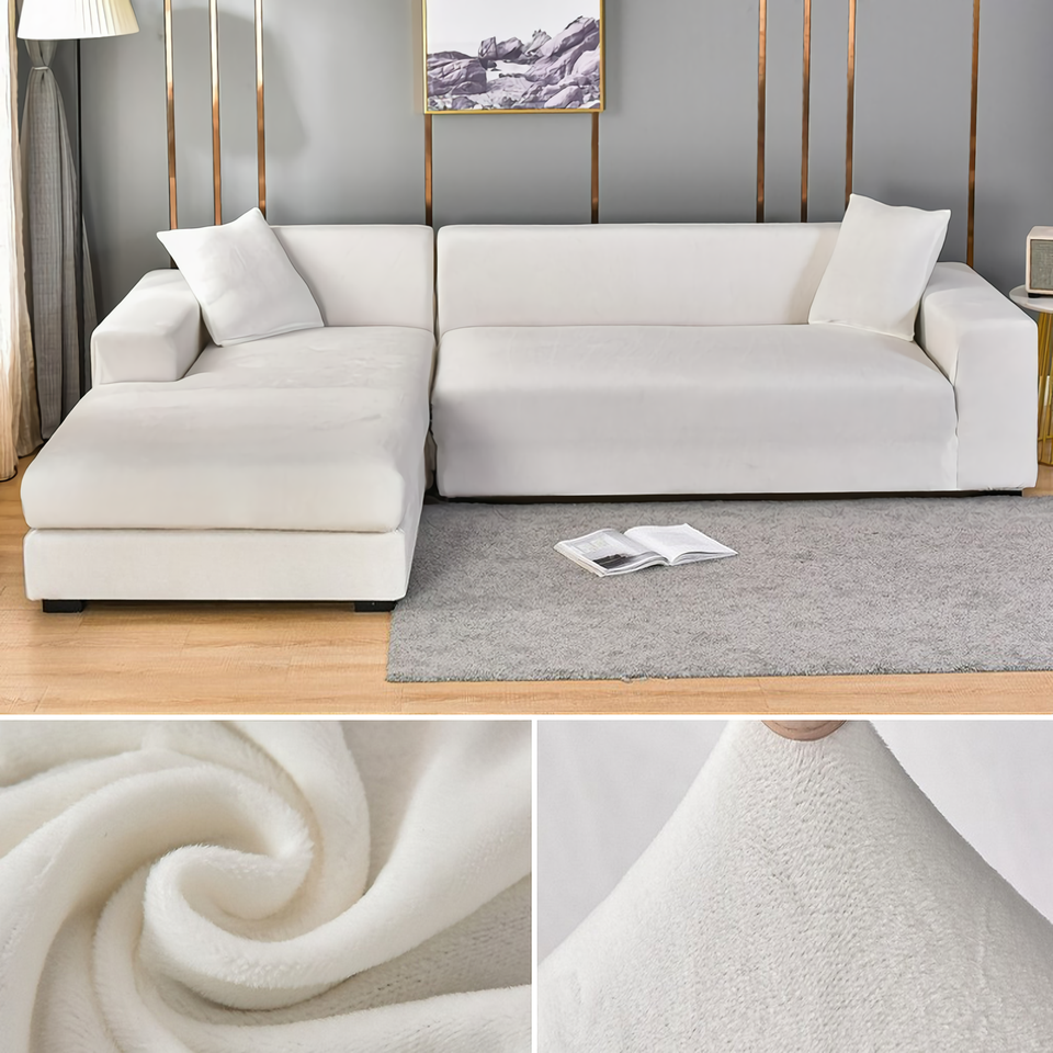 Stretchable Thick Velvet Sofa Cover for L Shaped Corner Sofa in Living Room Fits 1/2/3/4 Seater Couches