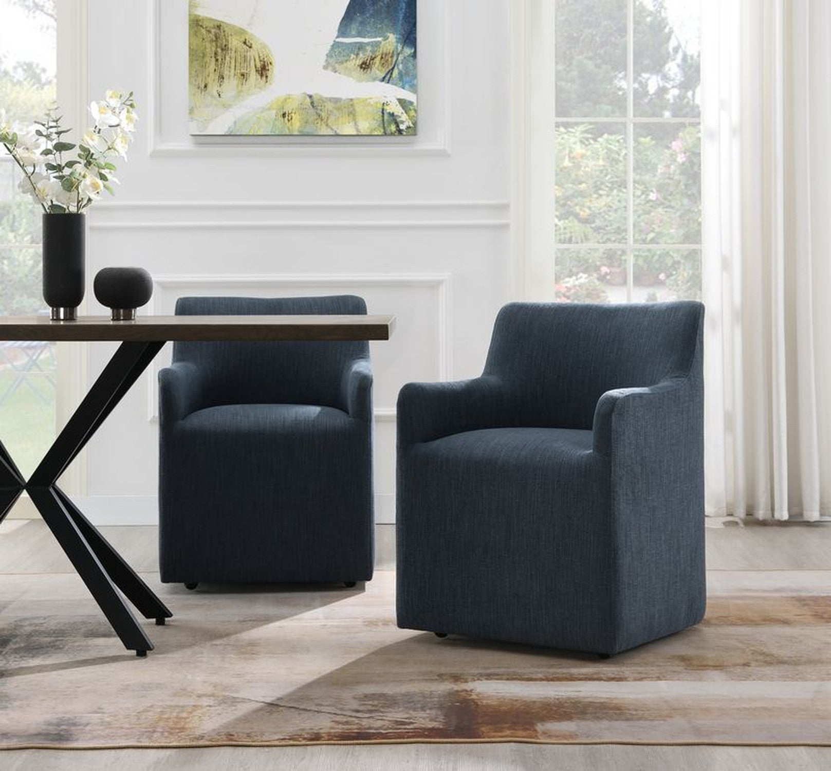 Cafell Denim Arm Chair w/Swivel Casters