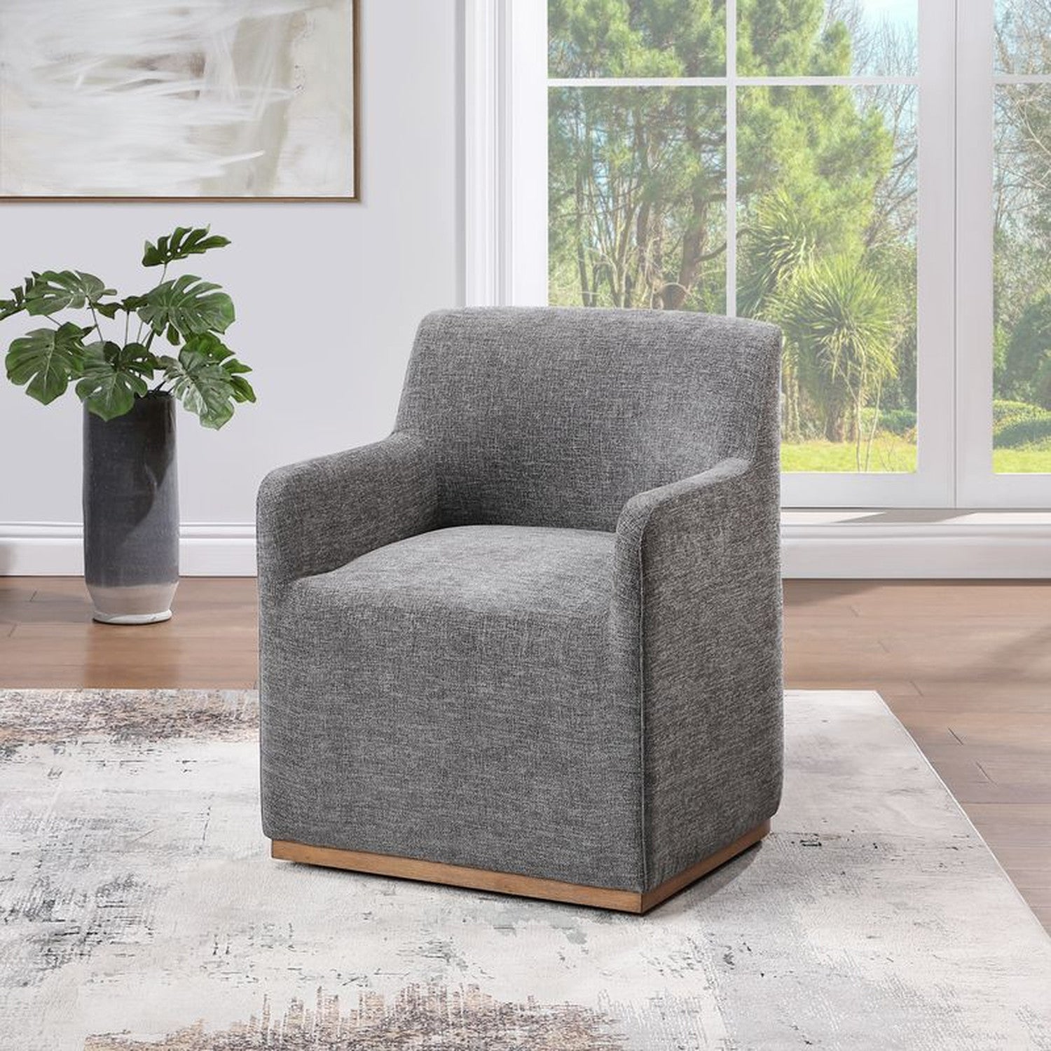 Cafell Gray/Wood Trim Arm Chair w/Swivel Casters