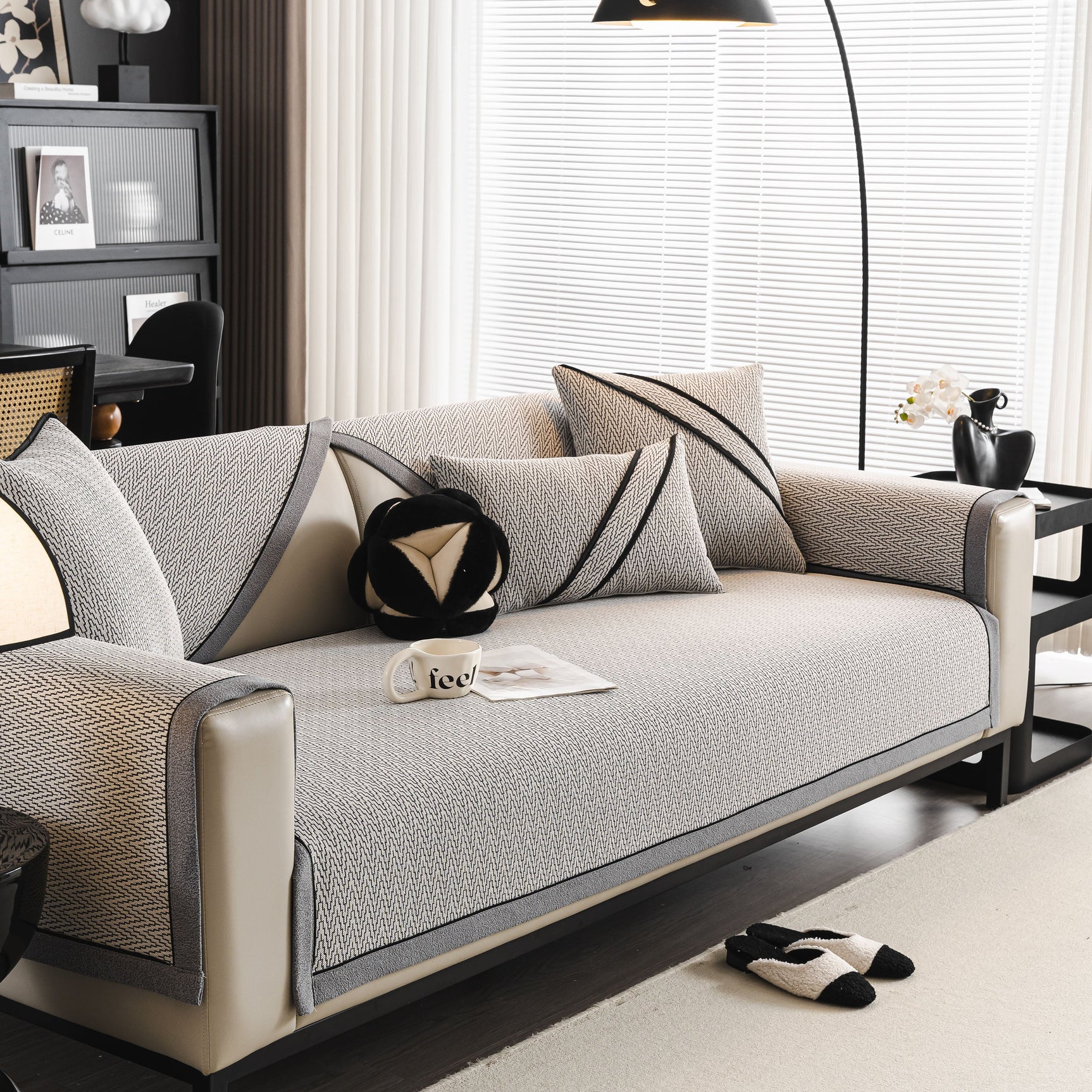 Herringbone Couch Protector for Pets, Non-Slip Washable Sectional Couch Covers