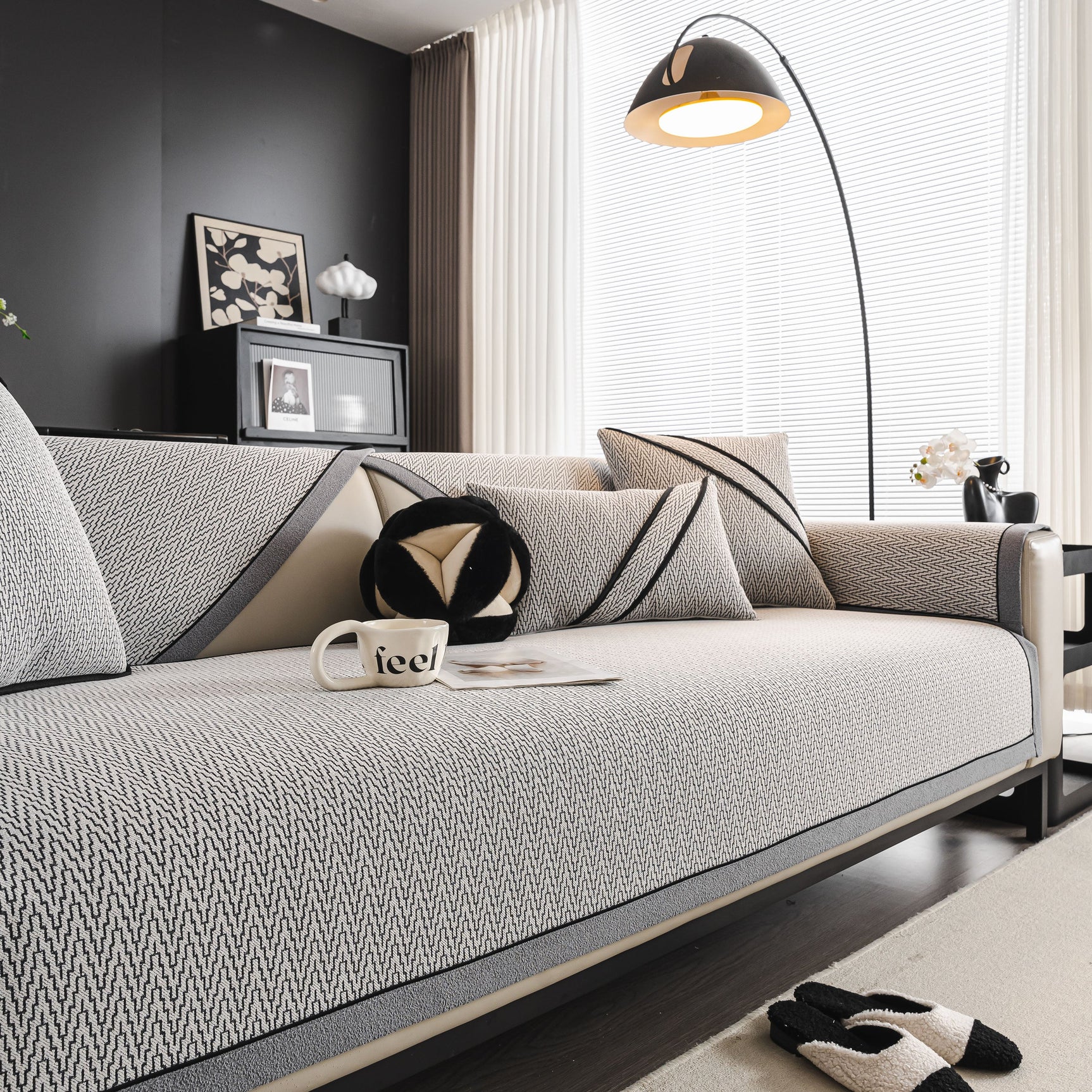 Herringbone Couch Protector for Pets, Non-Slip Washable Sectional Couch Covers