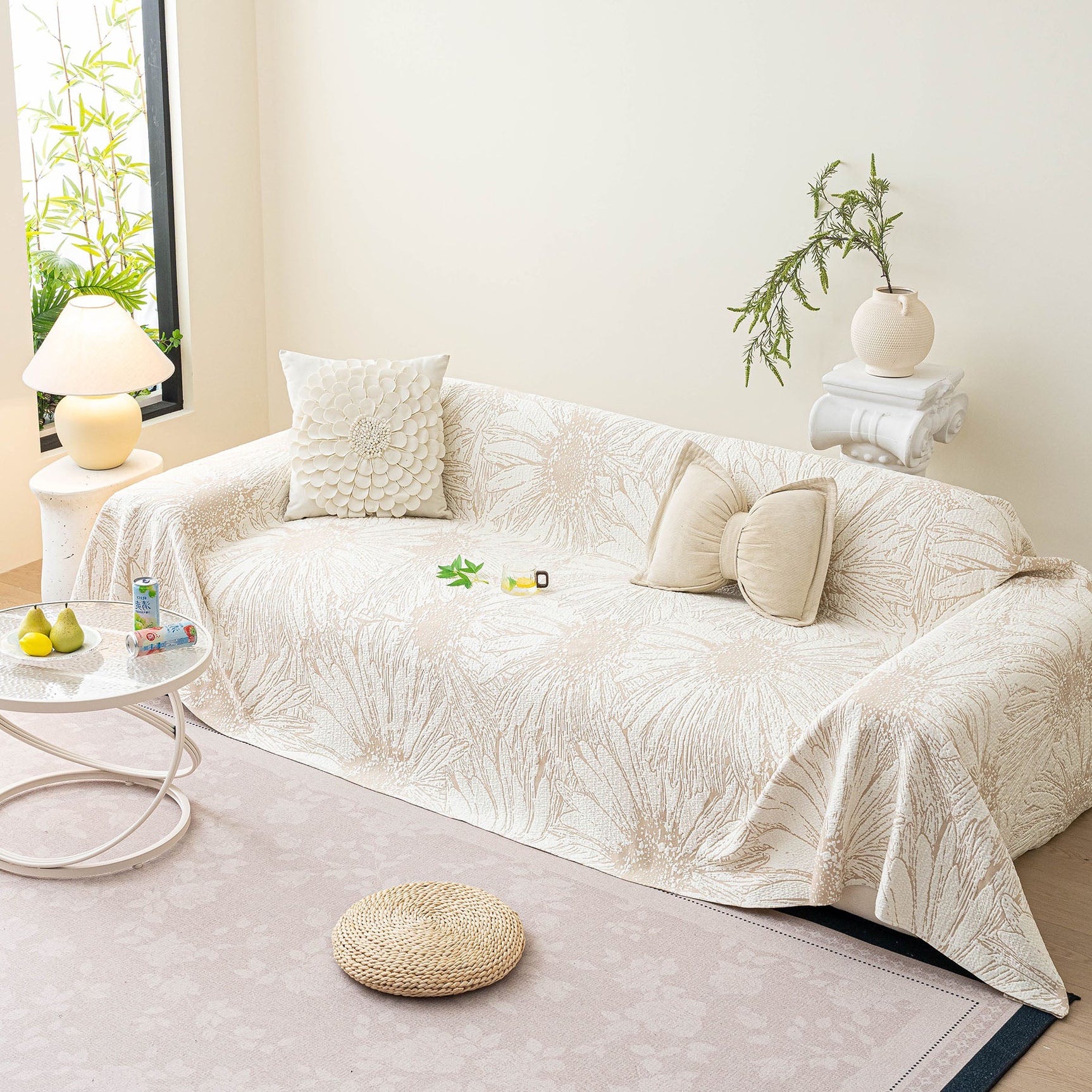 Cooling Botanical Jacquard Couch Cover Decorative Furniture Cover for Loveseat & Sofas
