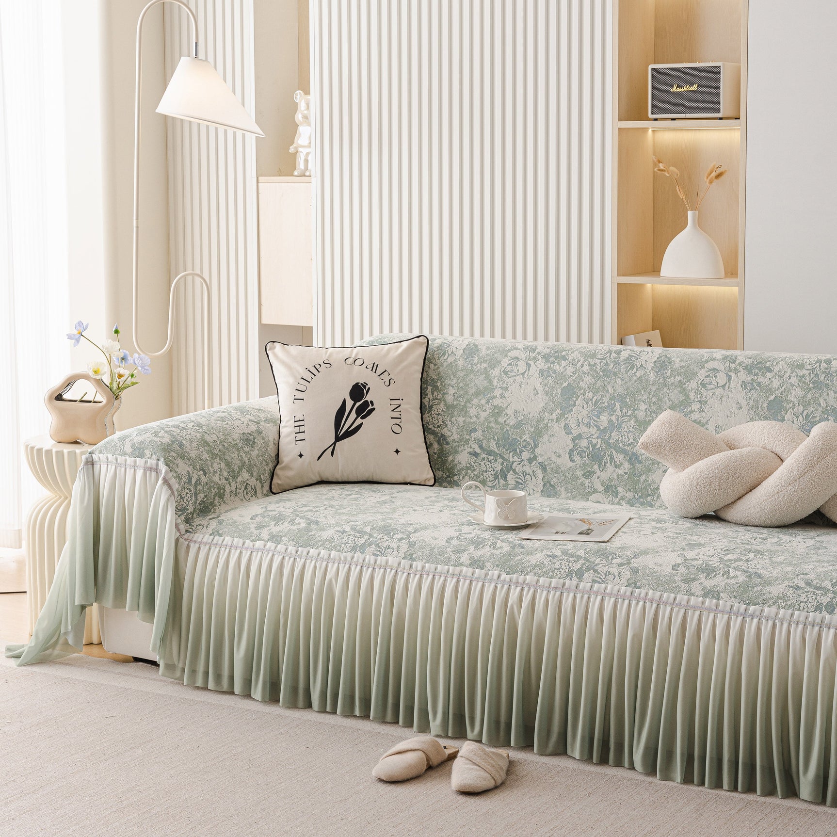French Chic Style Ruffle Rose Cover Throw for Sofas, Decorative Sectional Covers