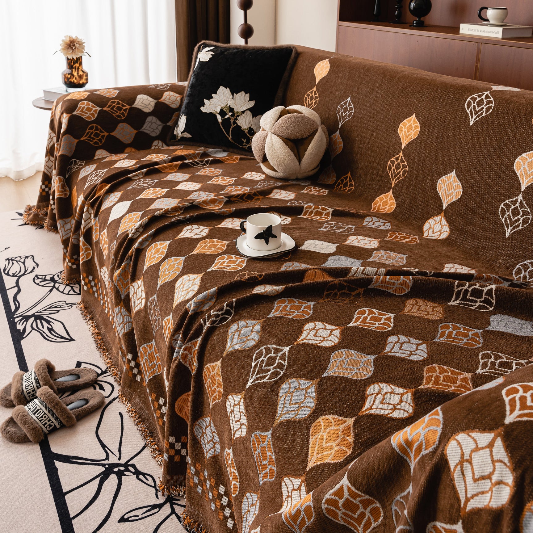 Boho Geometric Sofa Slipcovers Chenille Scratch Resistant Couch Protective Covers