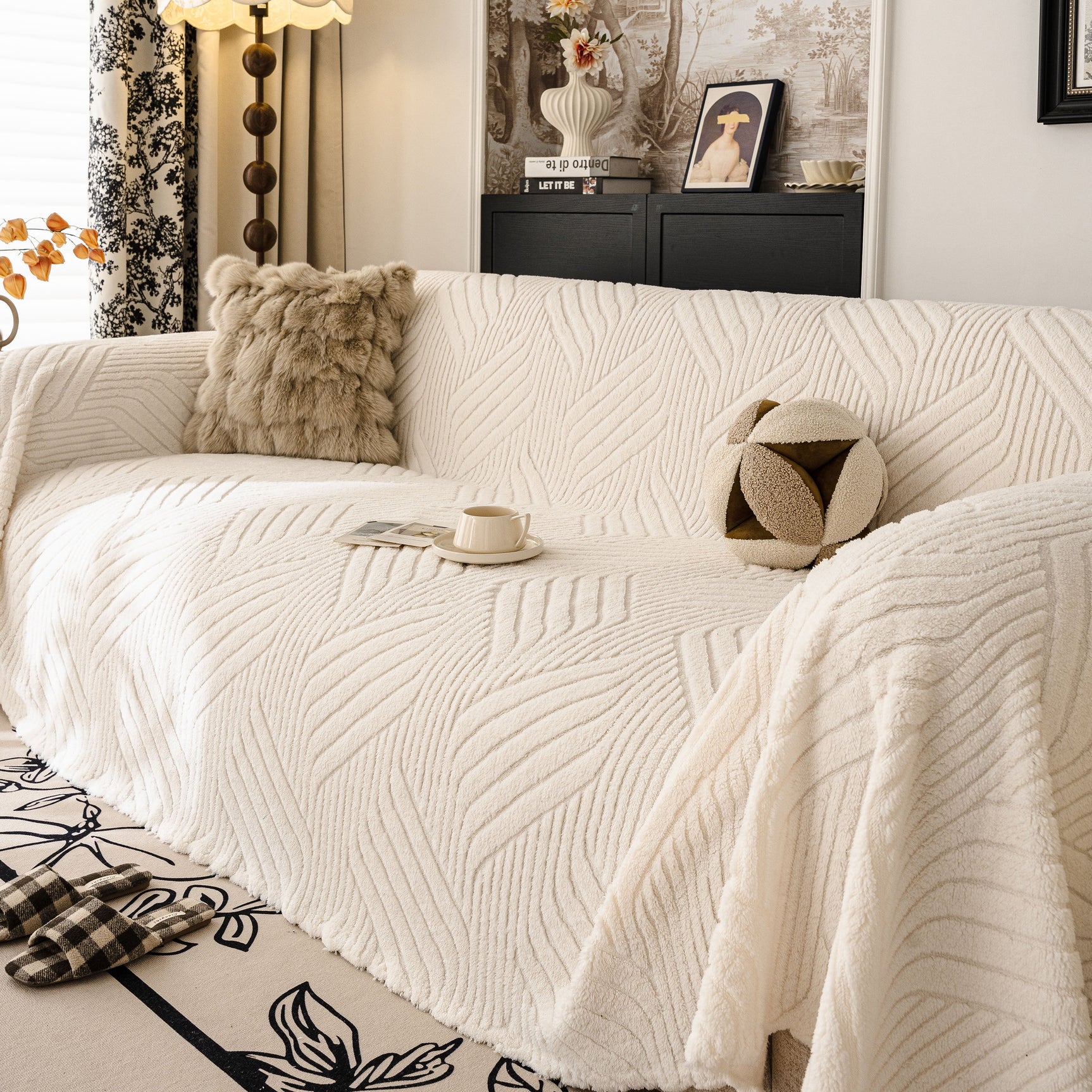 Plush Fleece Washable Sofa Throw Blanket, Soft & Cozy Furniture Protector for Couch
