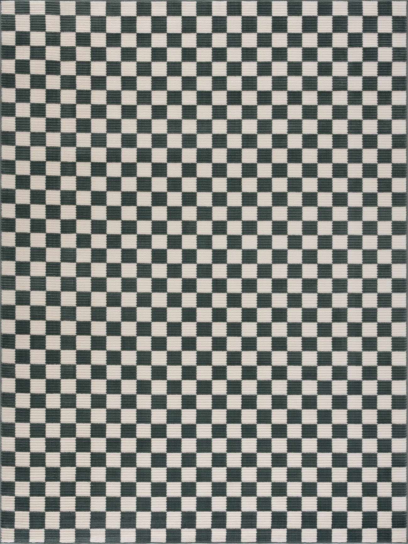 Kaysar Oil Green Checkered Washable Area Rug