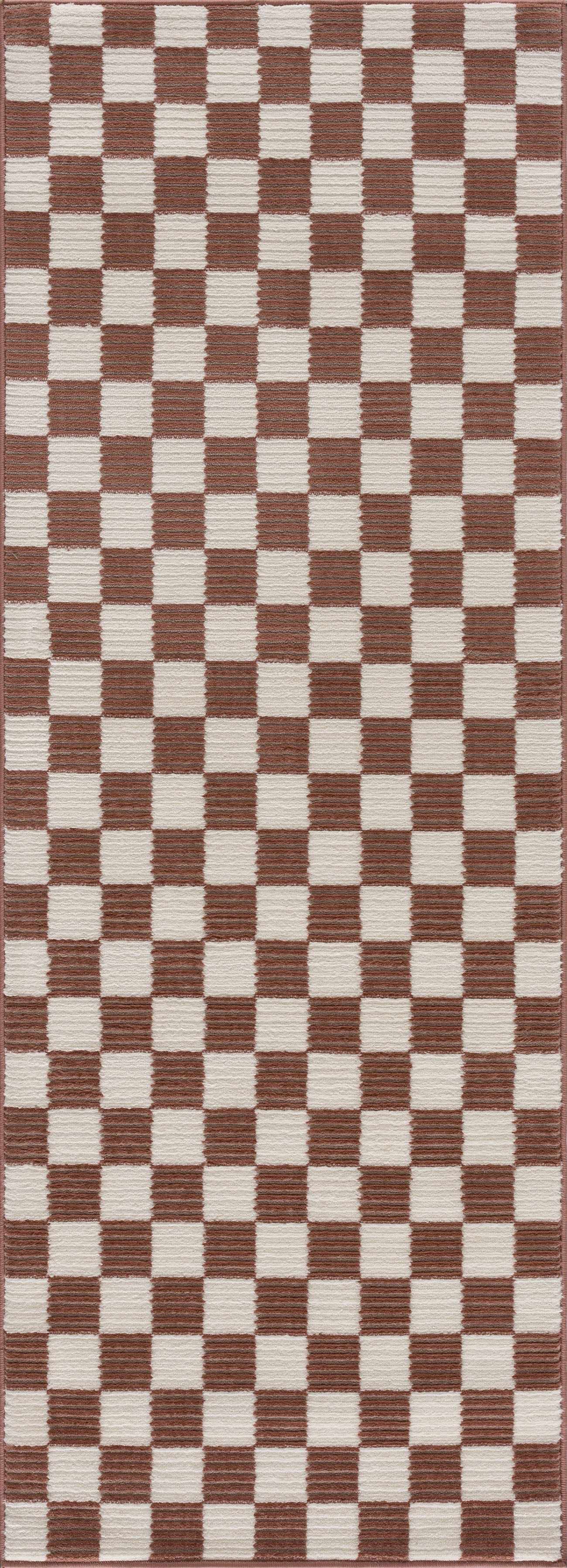 Kaysar Brown Checkered Washable Area Rug