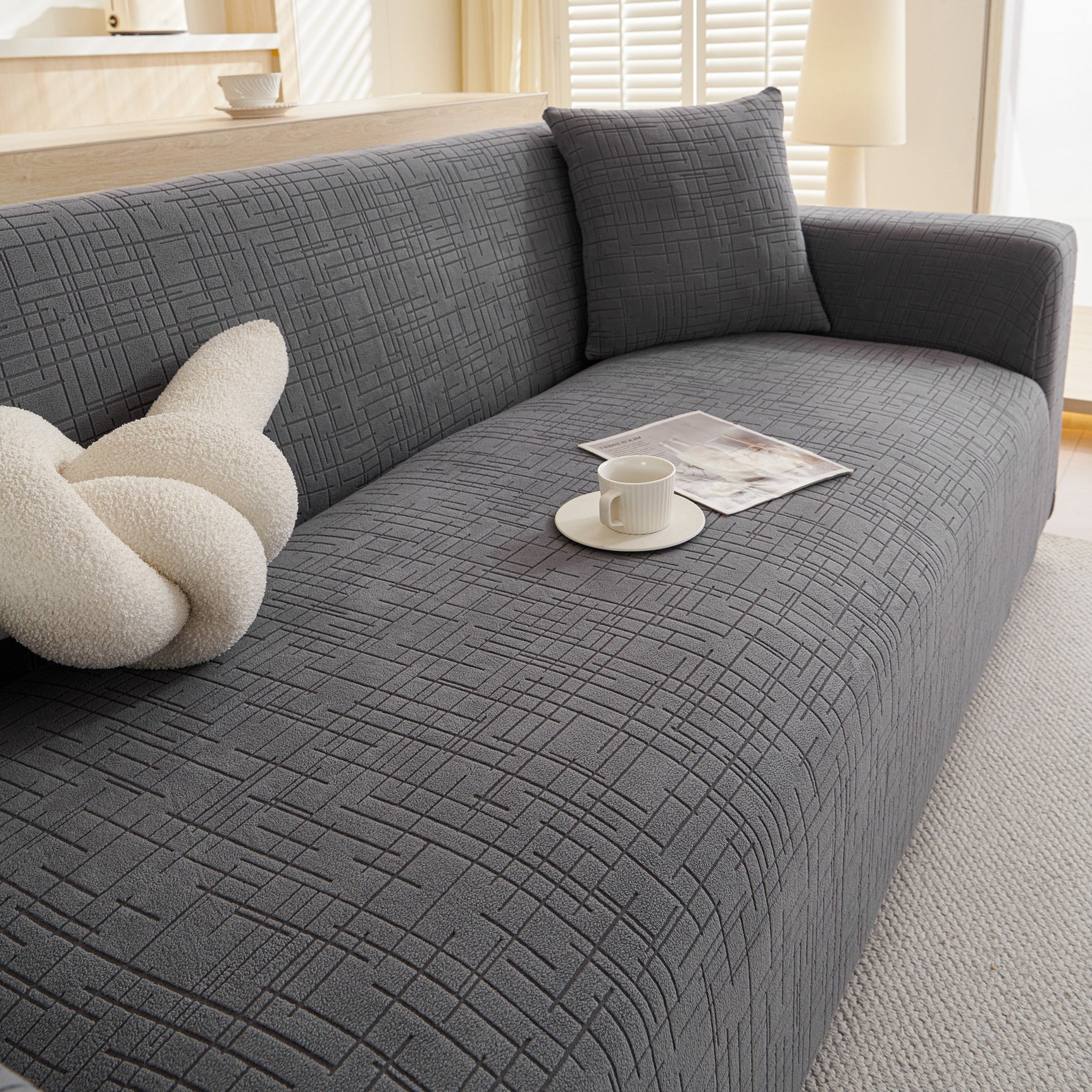 Embossed Lines Couch Covers Stretchable Non-Slip & Washable Sofa Slipcovers