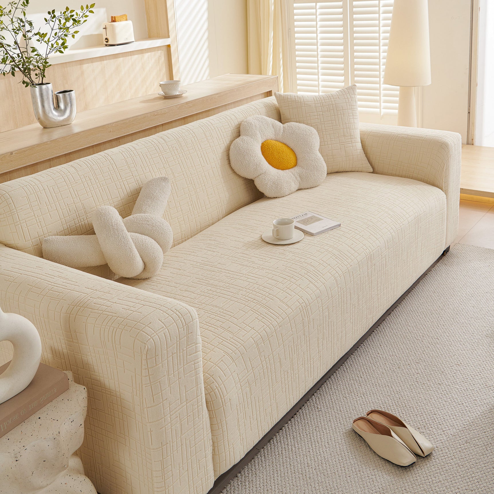 Embossed Lines Couch Covers Stretchable Non-Slip & Washable Sofa Slipcovers