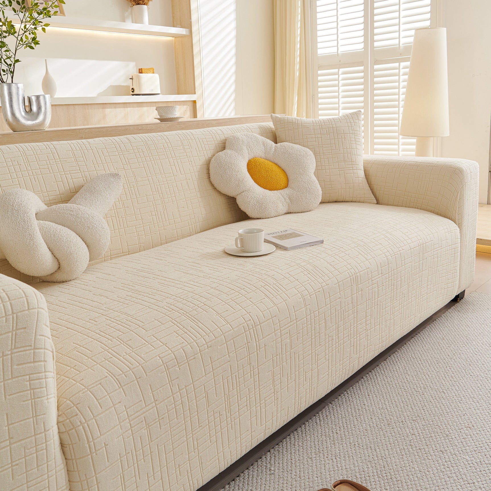 Embossed Lines Couch Covers Stretchable Non-Slip & Washable Sofa Slipcovers