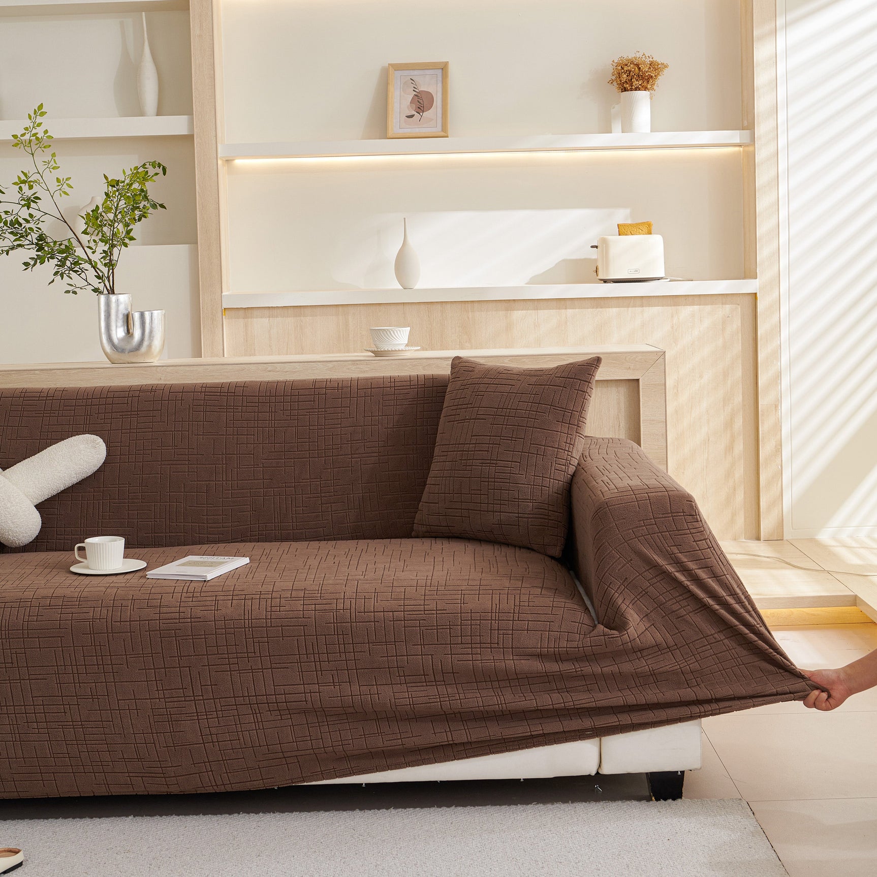 Embossed Lines Couch Covers Stretchable Non-Slip & Washable Sofa Slipcovers