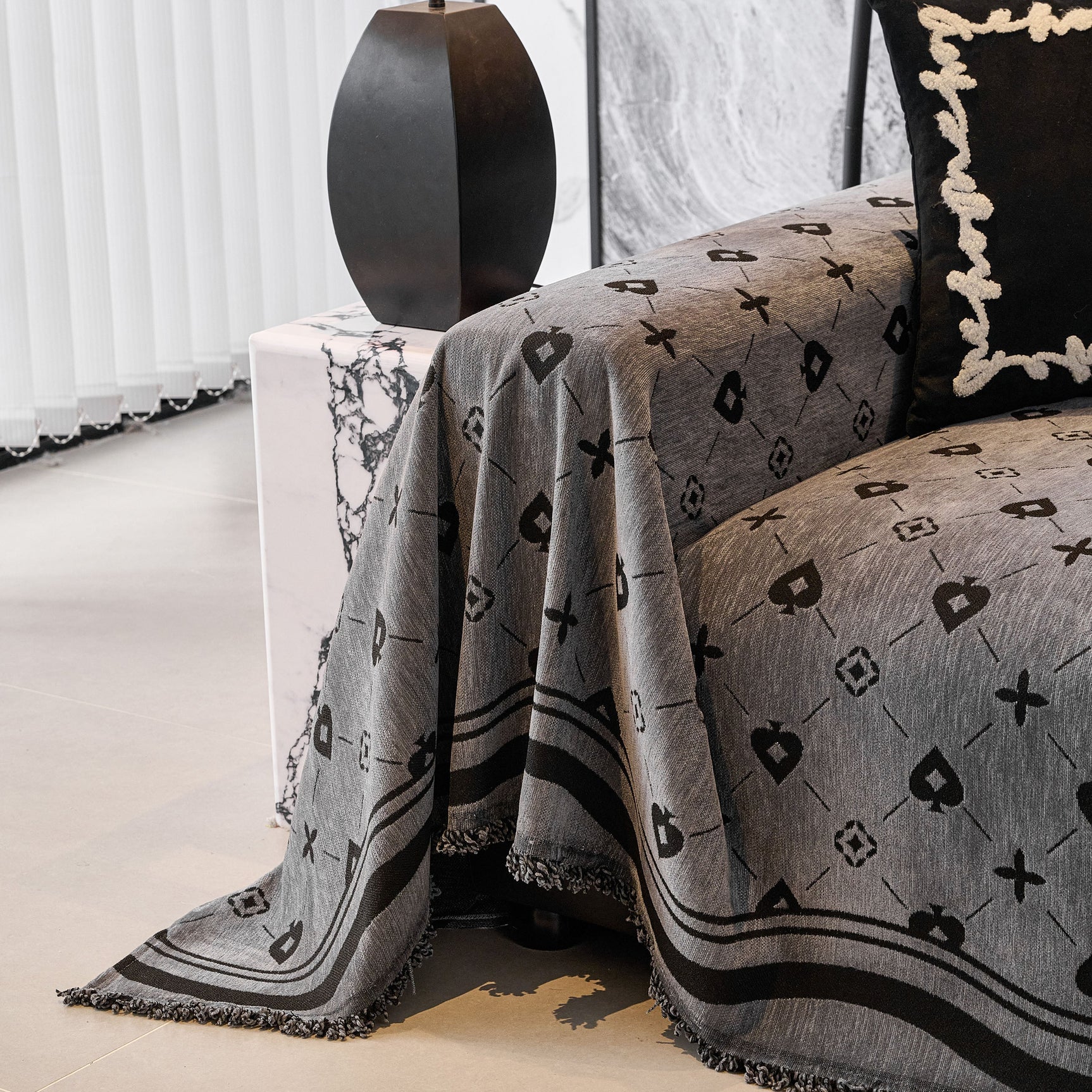 Chenille Jacquard Sofa Throw Cover Blanket, Luxury Thick Woven Couch Cover for Sofa