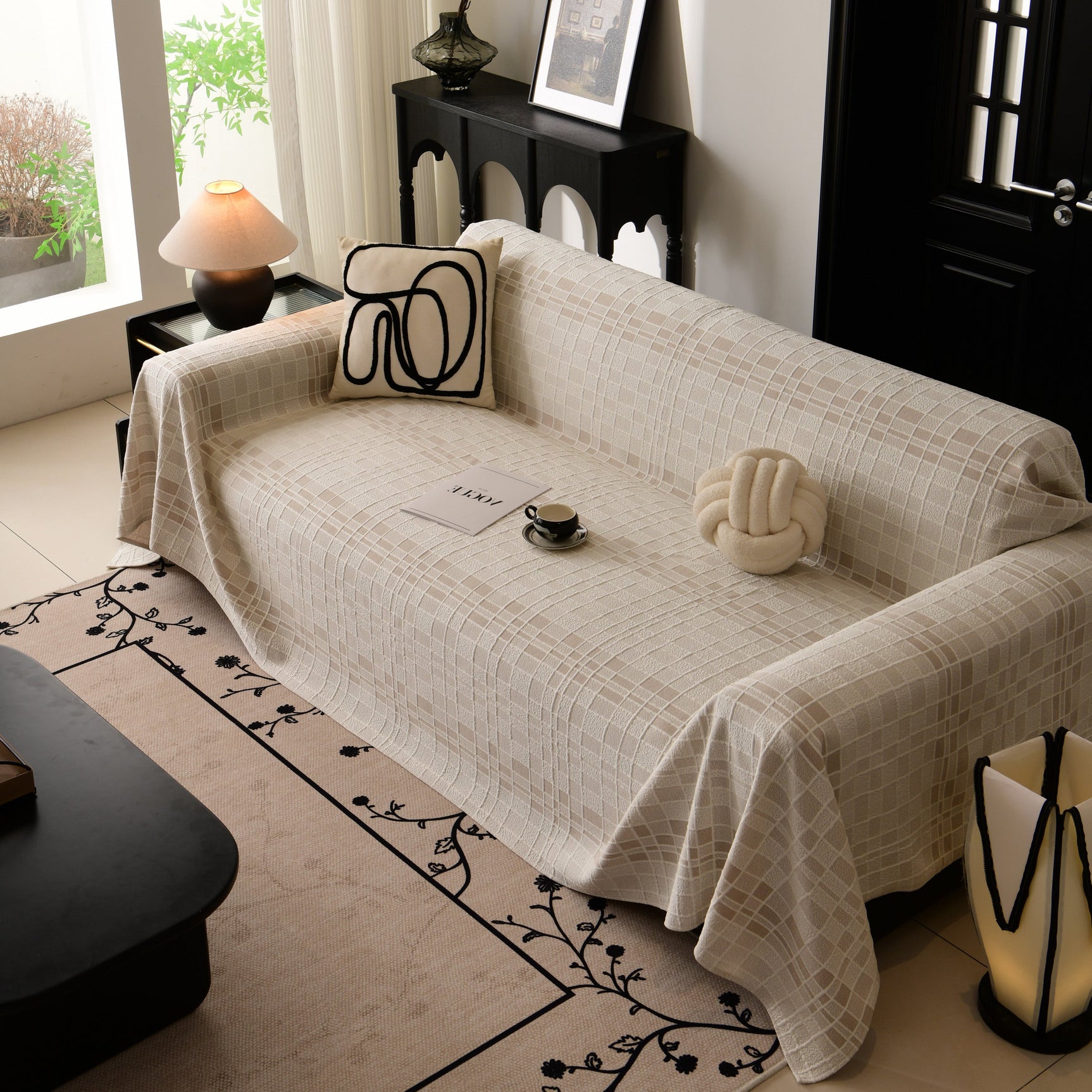 Sofa Cover Throw with Subtle Textured Stripes Lightweight Smooth Couch Slipcover