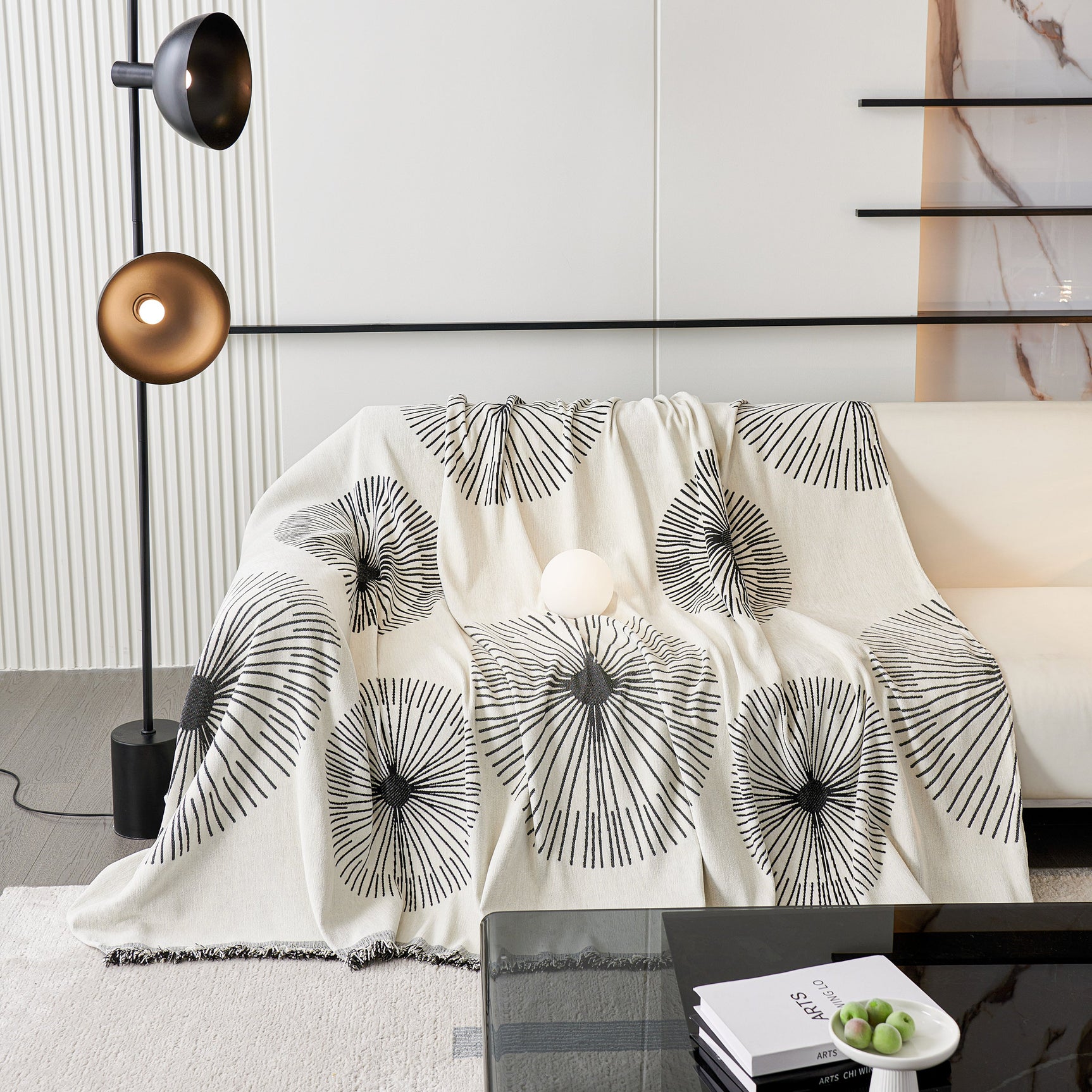 Dandelion Reversible Striped Couch Throw Cover for Living Room Pet Sofa Slipcovers Couch Protector