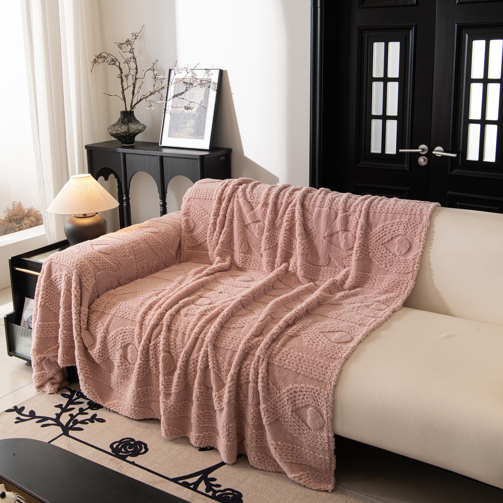 Soft Plush Fleece Throw Blanket for Couch Solid Cute Warm Couch Cover Blanket for Winter
