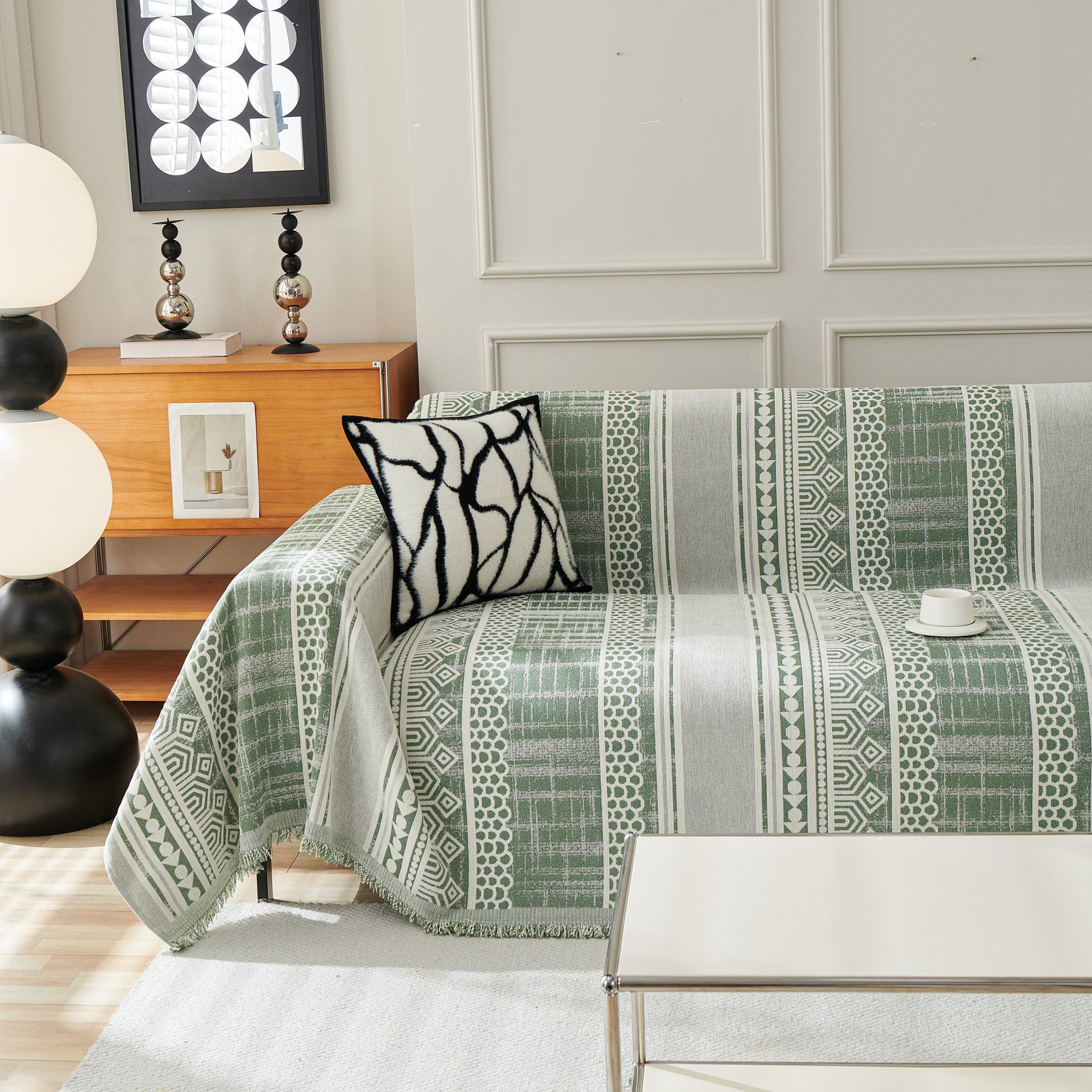 Chenille Sofa Cover Throw Blanket, Boho Geometric Scratch Proof Couch Protector