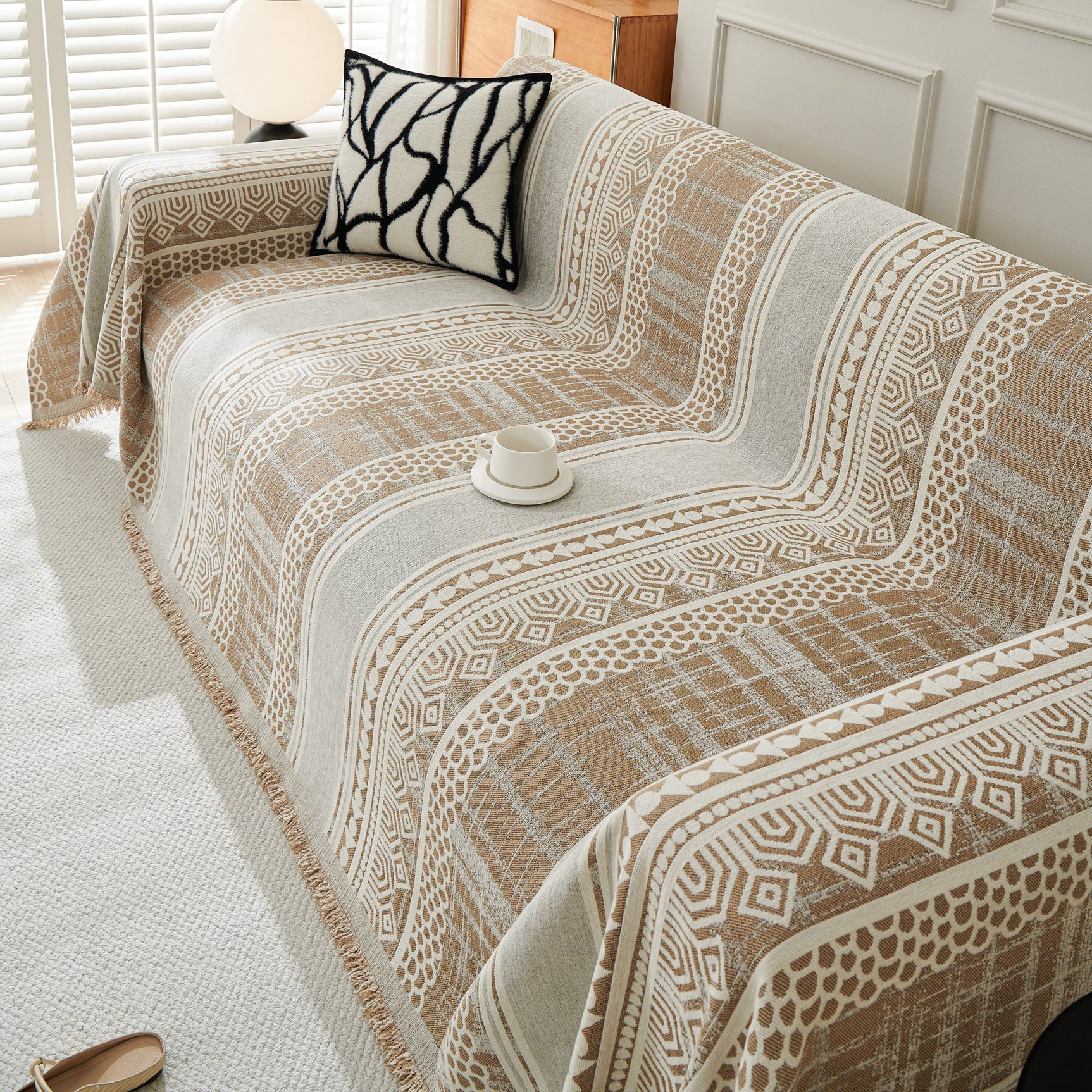Chenille Sofa Cover Throw Blanket, Boho Geometric Scratch Proof Couch Protector