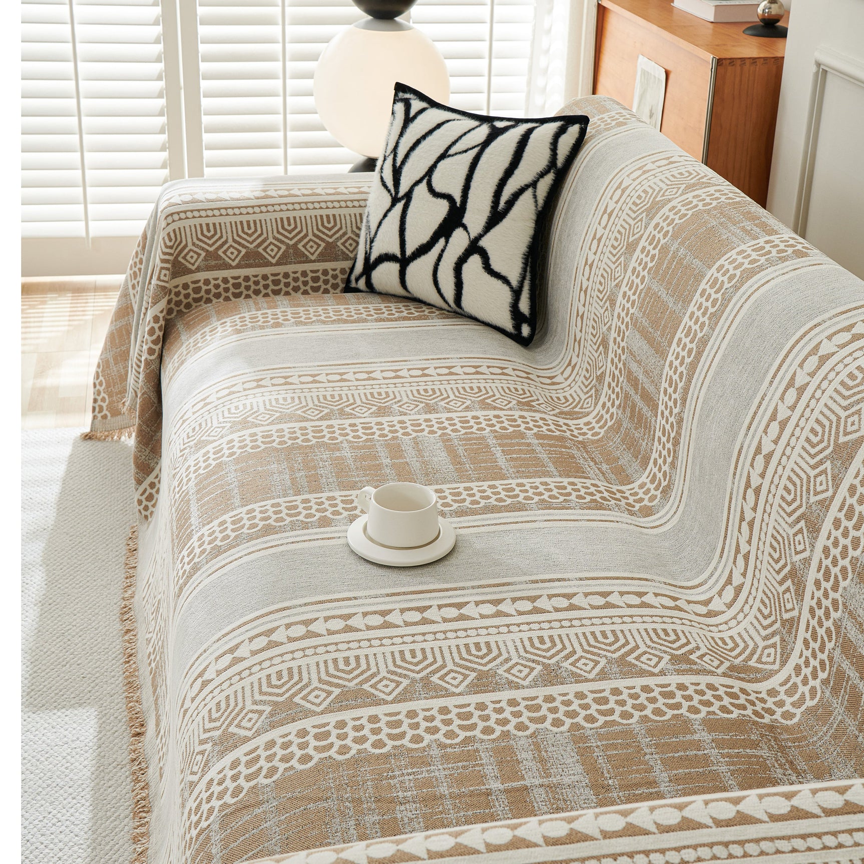 Chenille Sofa Cover Throw Blanket, Boho Geometric Scratch Proof Couch Protector