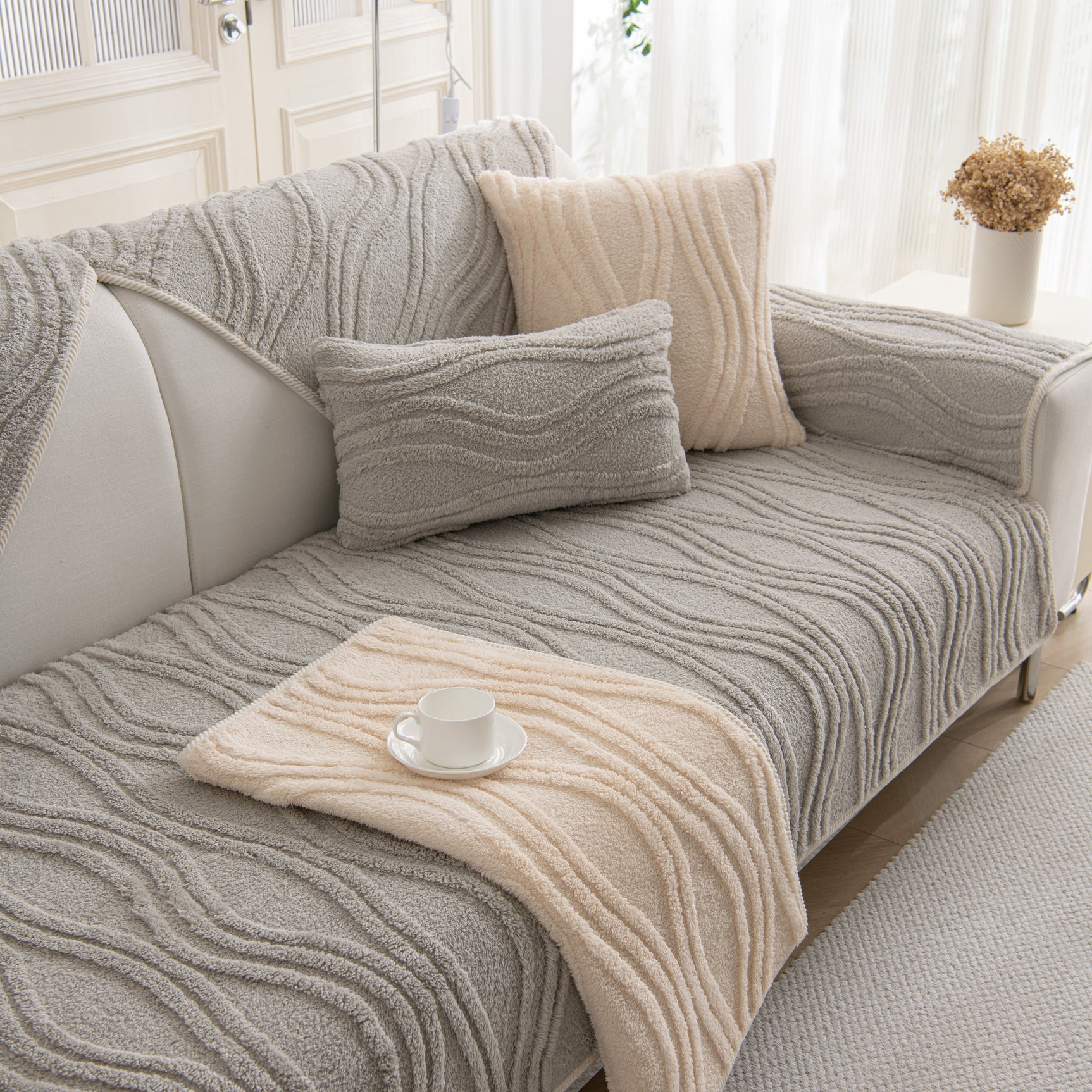 Winter Thickened Non-slip Blanket, Three-Dimensional Embossed Cotton Velvet Sofa Cover