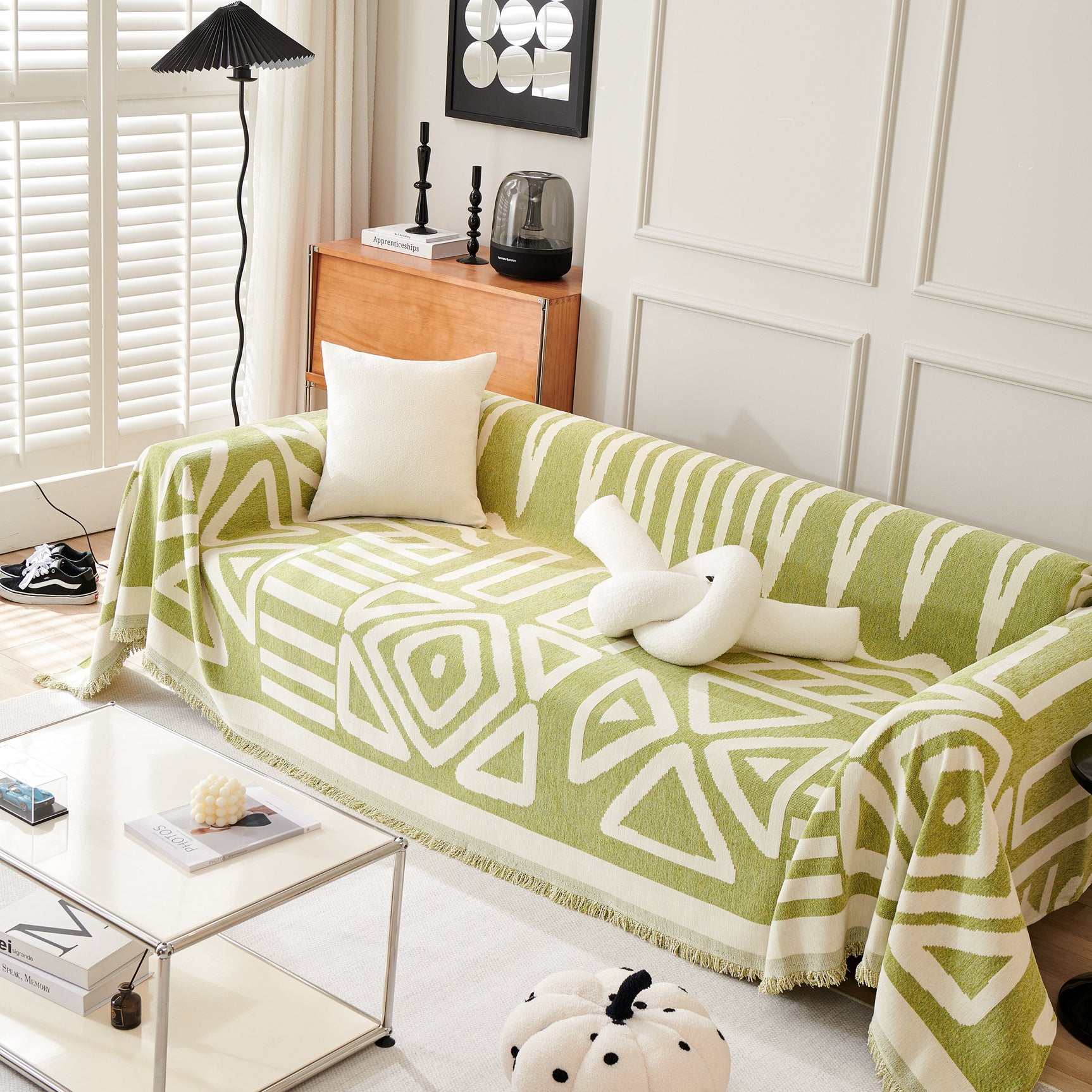 Chenille Geometric Sofa Throw Blanket, Boho Washable Furniture Throw Covers for Sofa