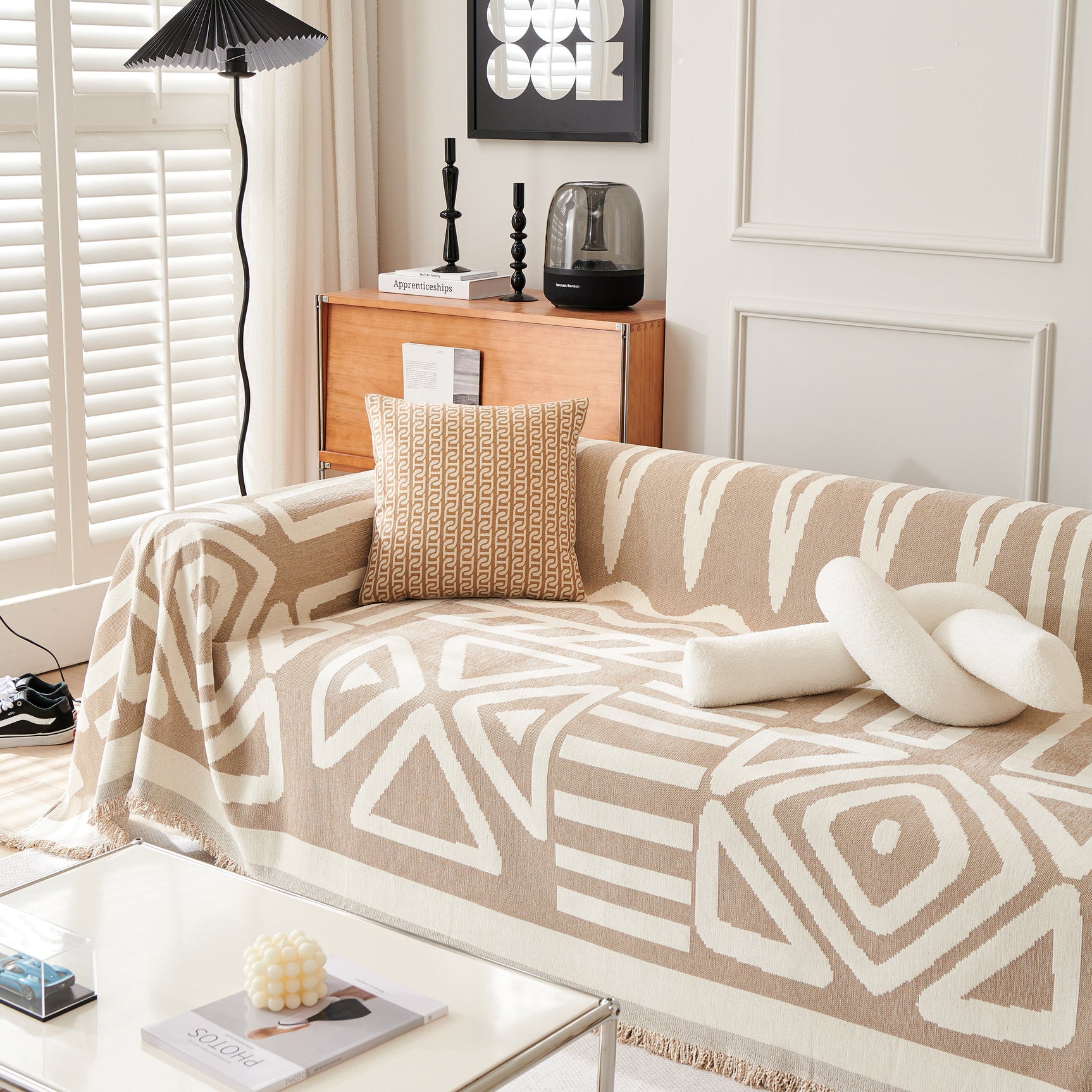 Chenille Geometric Sofa Throw Blanket, Boho Washable Furniture Throw Covers for Sofa