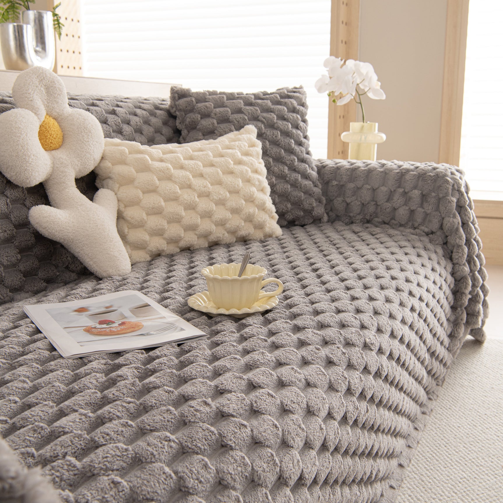 Thick Plush Faux Fur Couch Cover Blanket Warm Fuzzy Blanket Couch Protector for Winter