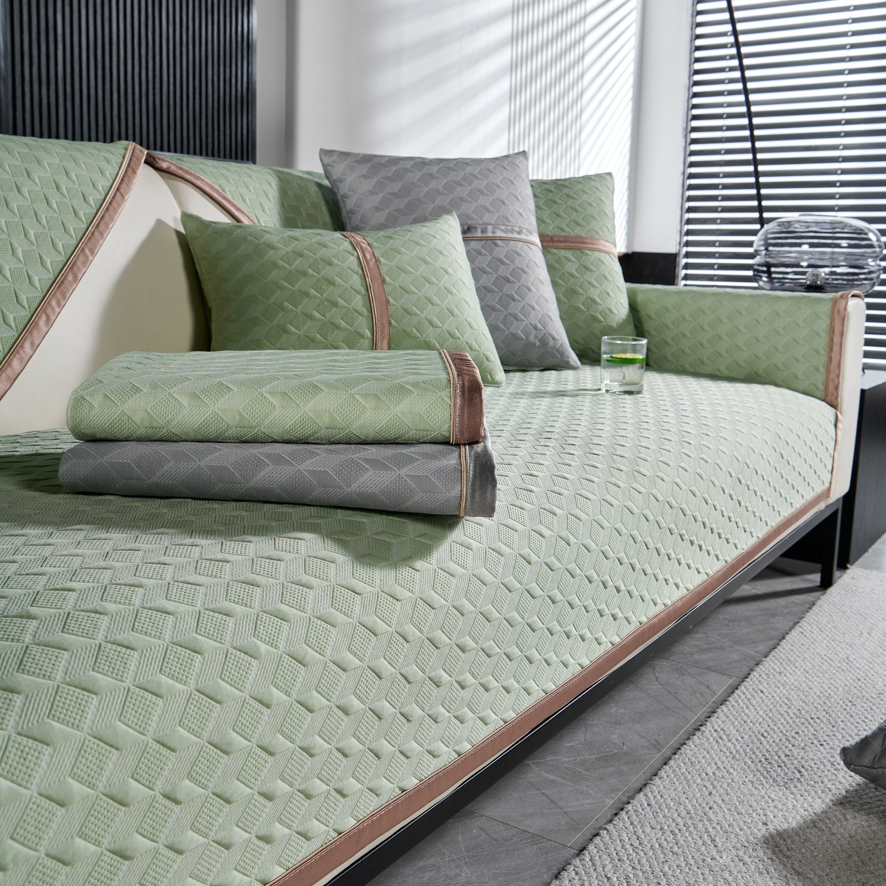 Geometric 3D Sofa Cover, Non-Slip Couch Protector for Seat, Backrest & Armrest