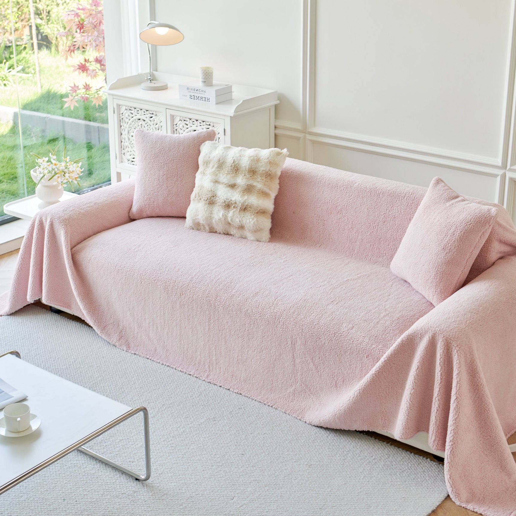 Thick Sherpa Fleece Sofa Protector Cover Stylish Durable Slipcovers for Couches and Chairs