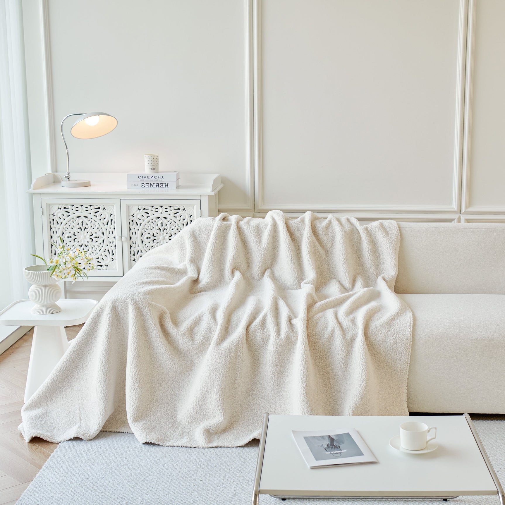 Thick Sherpa Fleece Sofa Protector Cover Stylish Durable Slipcovers for Couches and Chairs