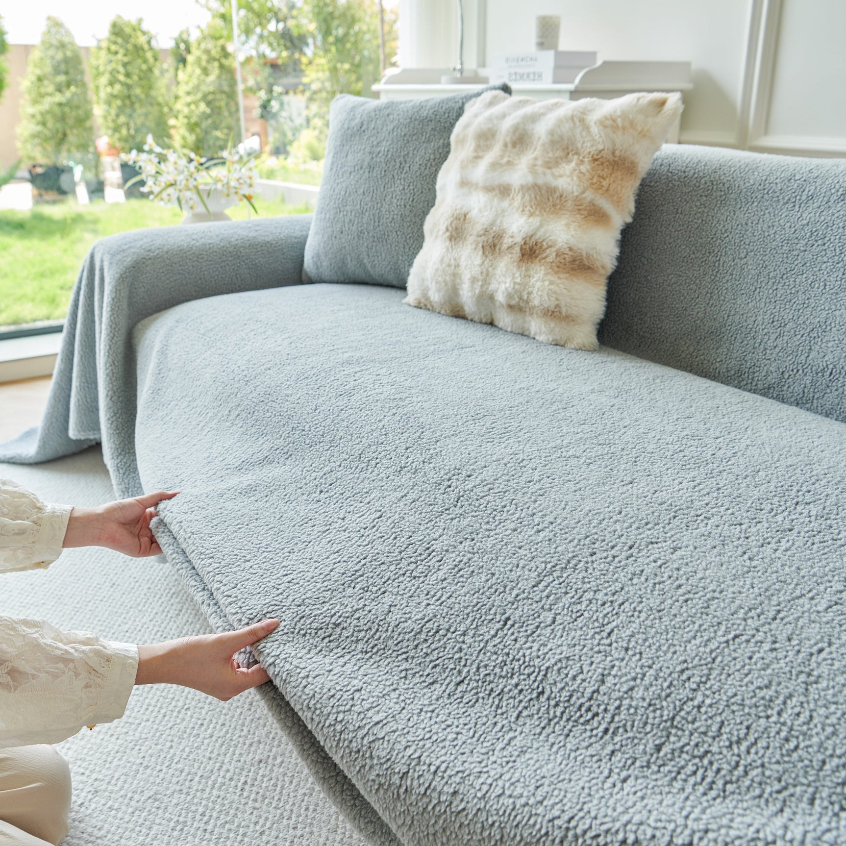 Thick Sherpa Fleece Sofa Protector Cover Stylish Durable Slipcovers for Couches and Chairs