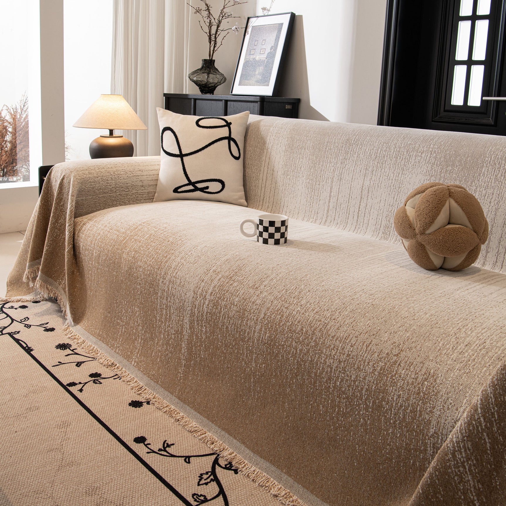 Modern Textured Sofa Cover Blanket, Tightly Woven Pet Sofa Throw for Sectional Couches