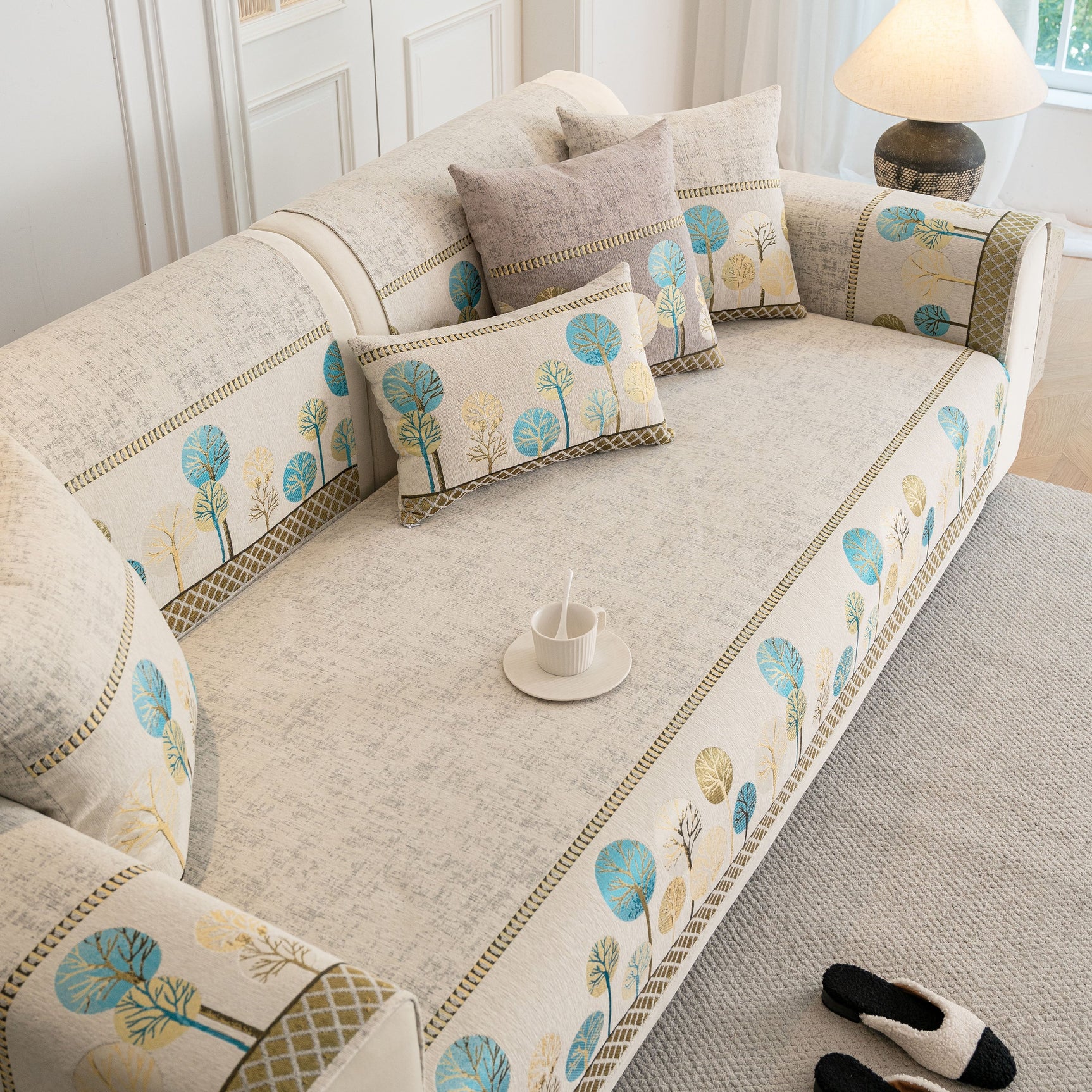 Sofa Cover for Couch, Non-Slip Sectional Couch Cover with Woven Tree Pattern