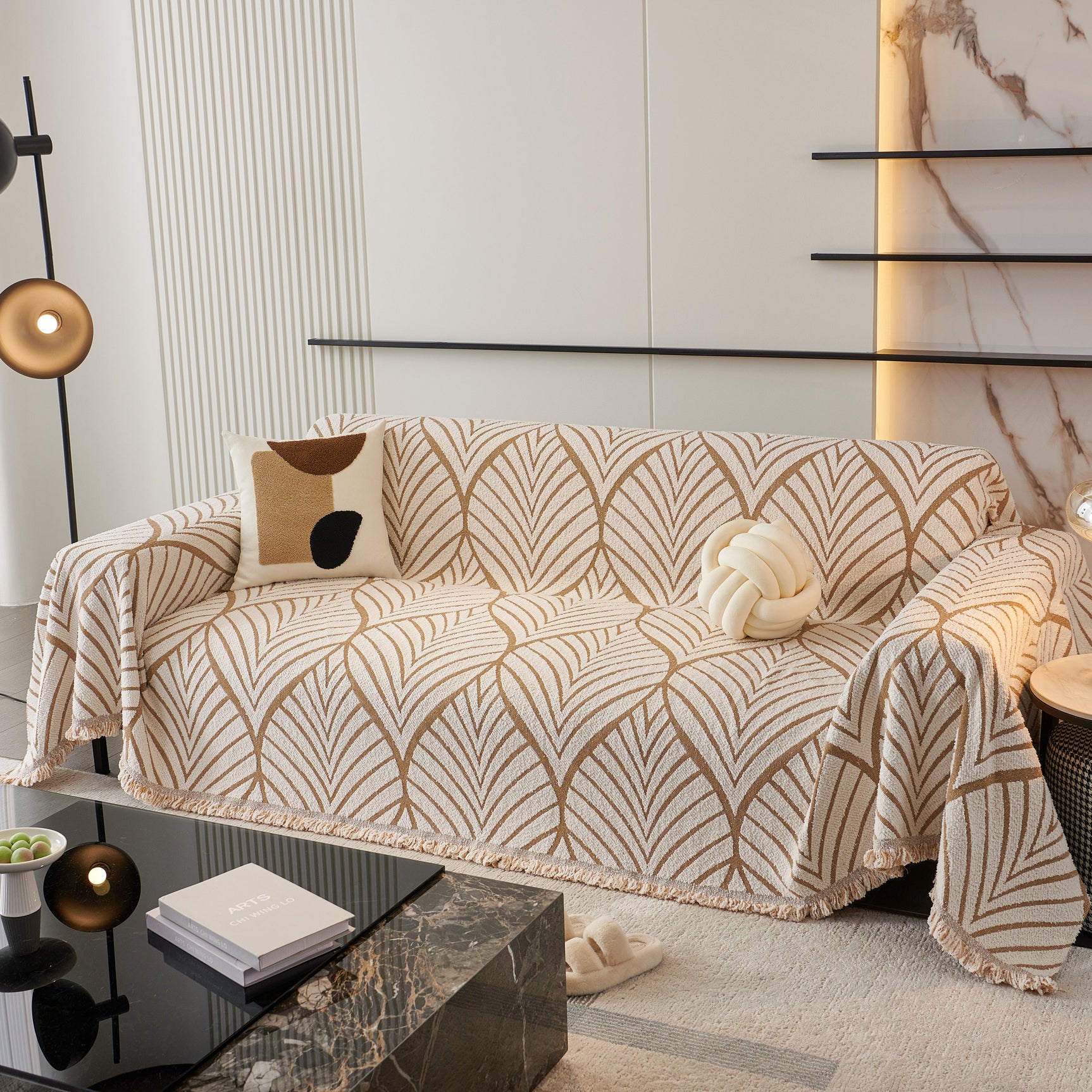 Maple Leaves Reversible Chenille Blanket Covers for Couch, Furniture Decoration Cover Sofa Slipcovers