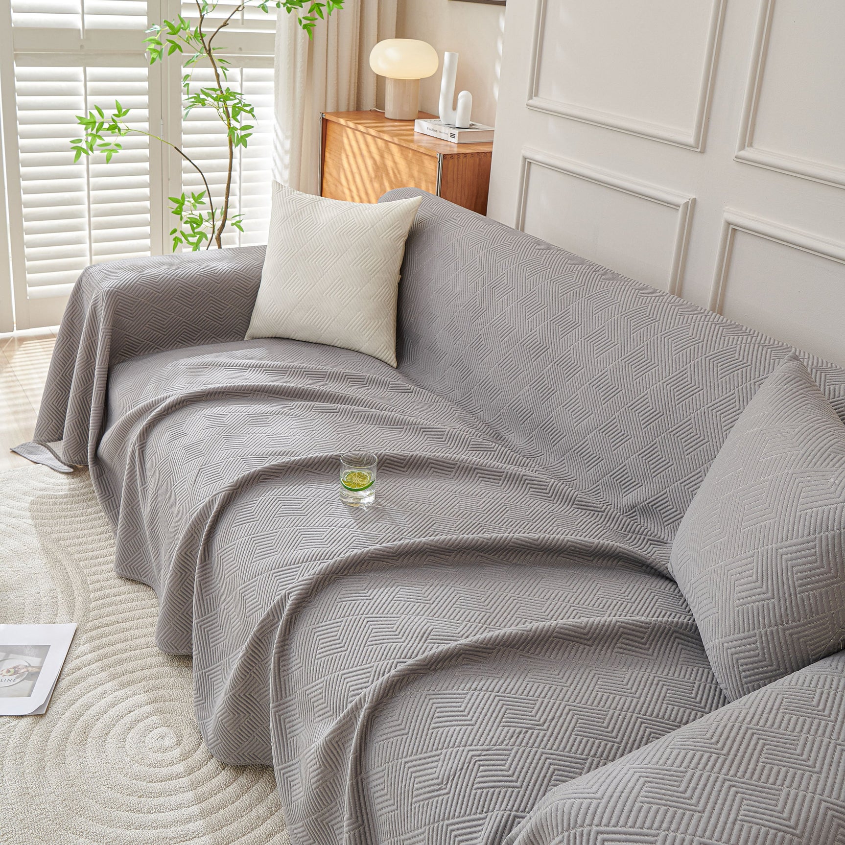 Cooling Scratch Proof Large Sofa Throw Cover, Geometric Texture Couch Protector