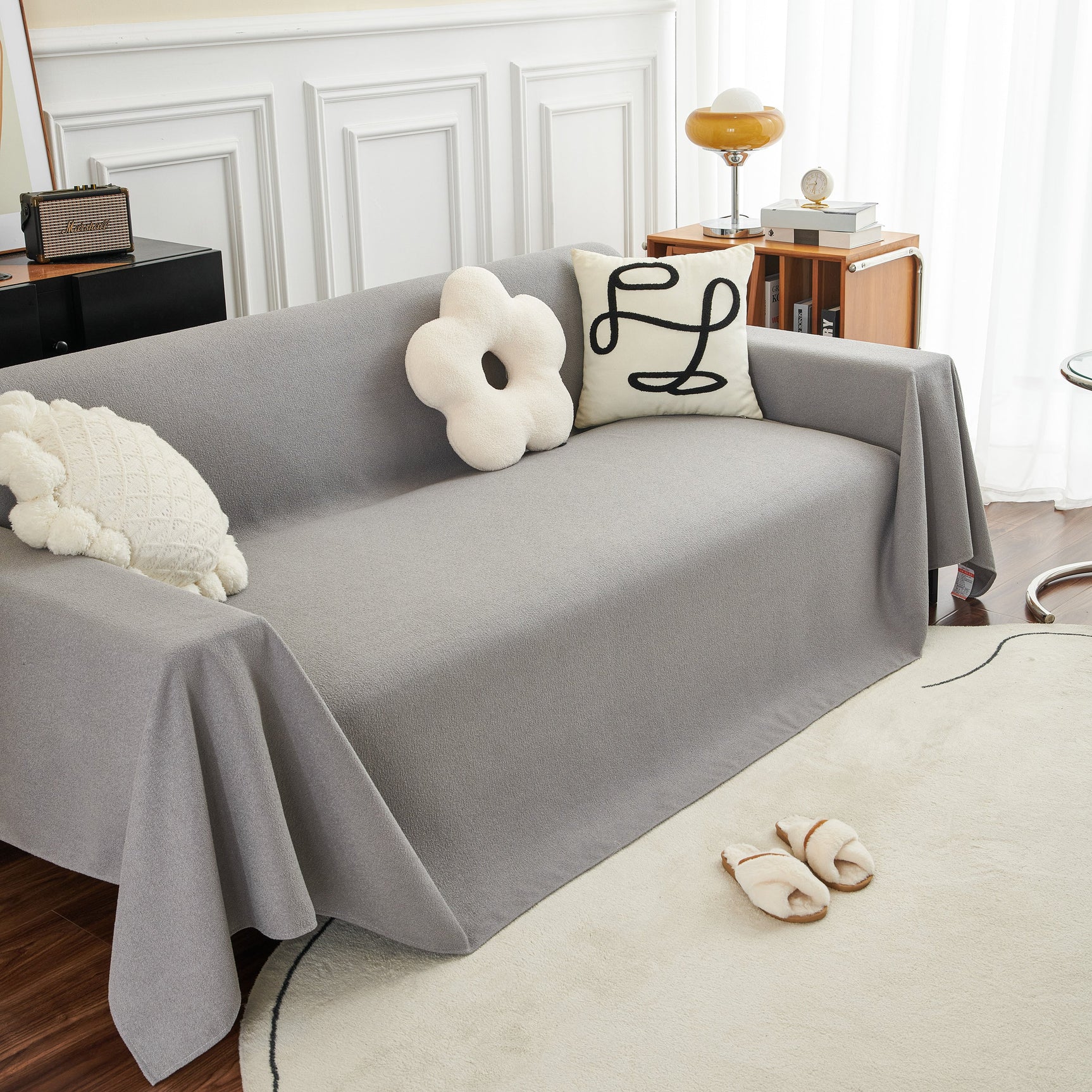 Teddy Throw Blanket and Stylish Slipcover for Couch, Waterproof Sofa Cover for Pets