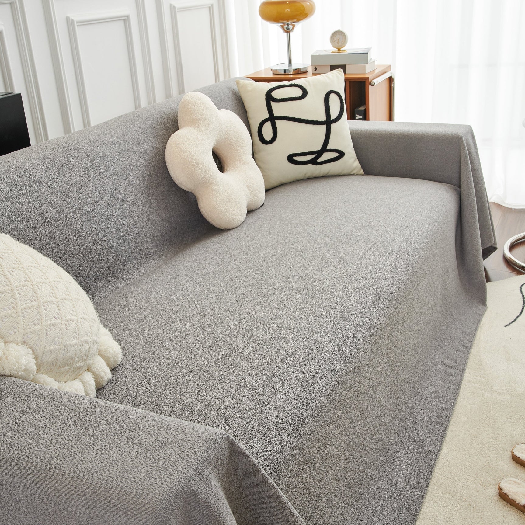 Teddy Throw Blanket and Stylish Slipcover for Couch, Waterproof Sofa Cover for Pets