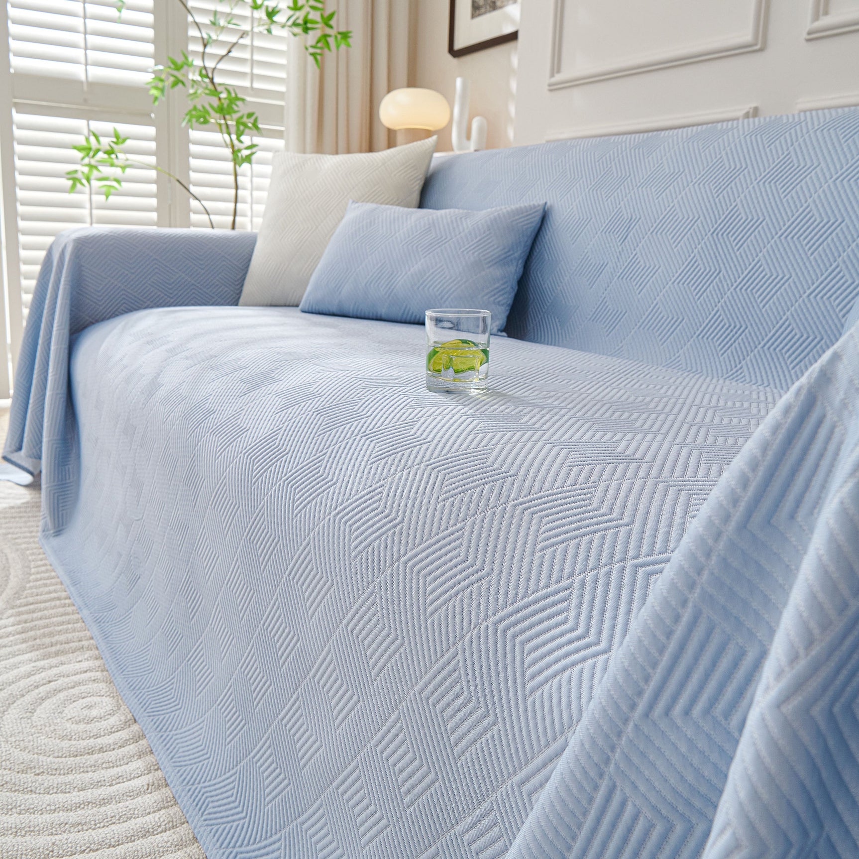 Cooling Scratch Proof Large Sofa Throw Cover, Geometric Texture Couch Protector