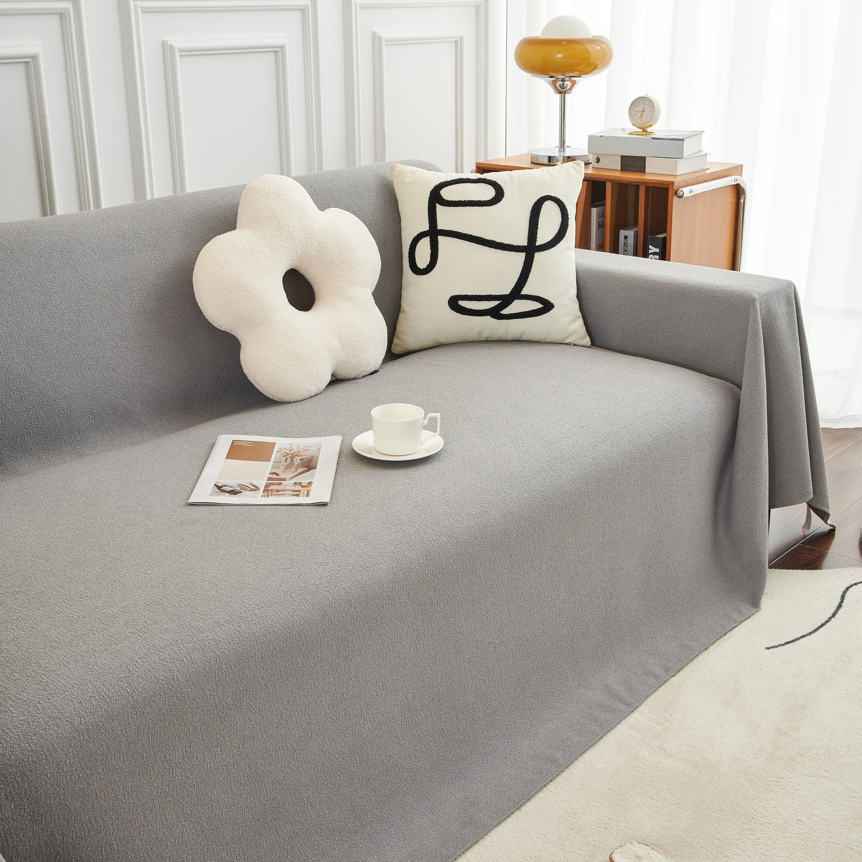 Teddy Throw Blanket and Stylish Slipcover for Couch, Waterproof Sofa Cover for Pets