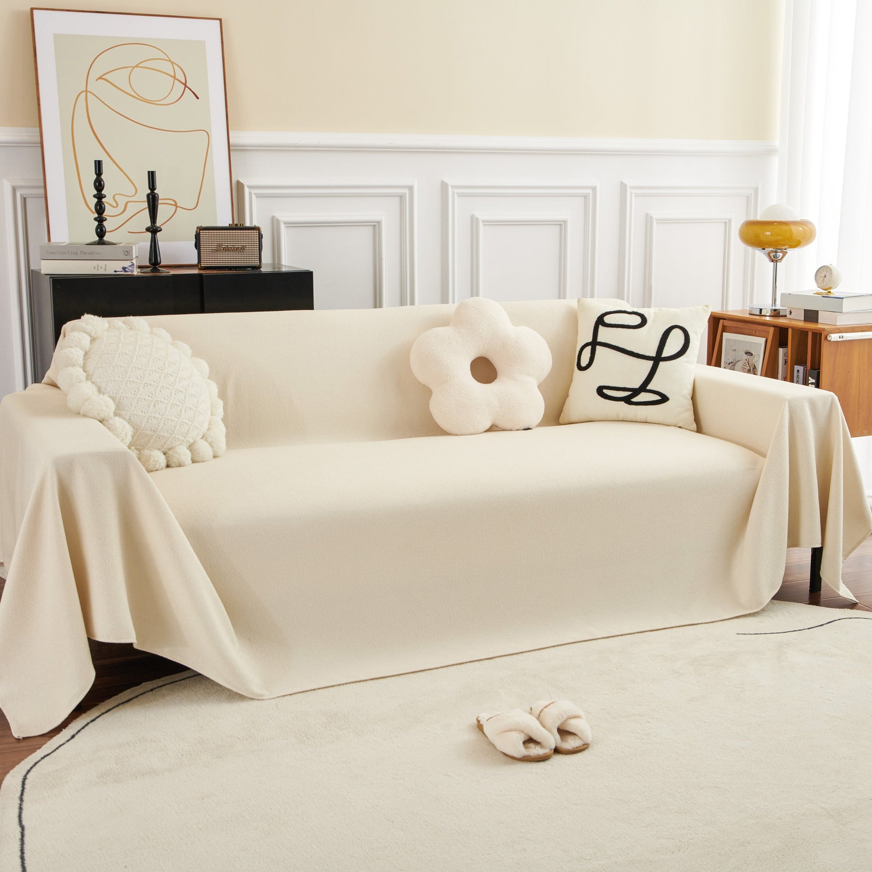 Teddy Throw Blanket and Stylish Slipcover for Couch, Waterproof Sofa Cover for Pets