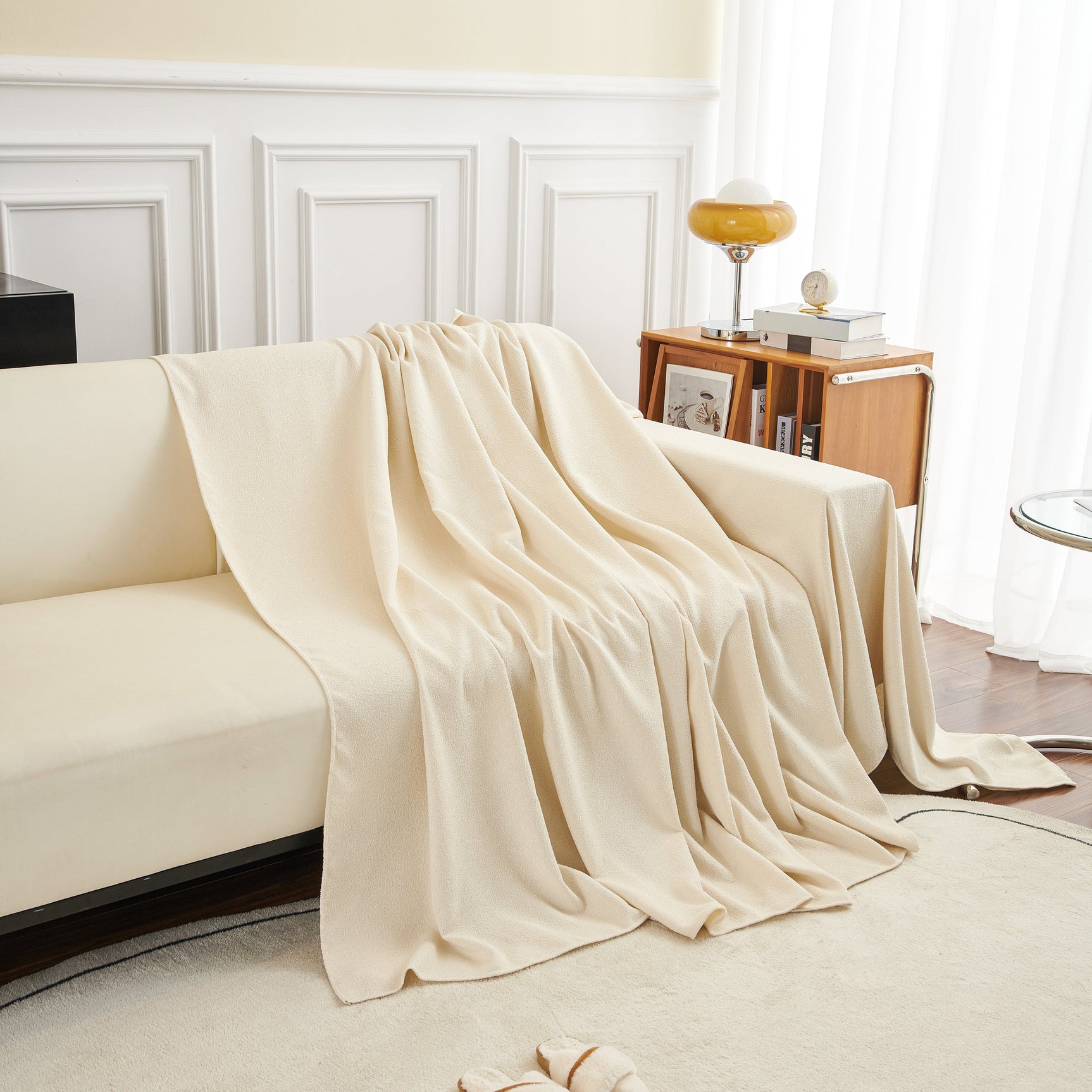 Teddy Throw Blanket and Stylish Slipcover for Couch, Waterproof Sofa Cover for Pets