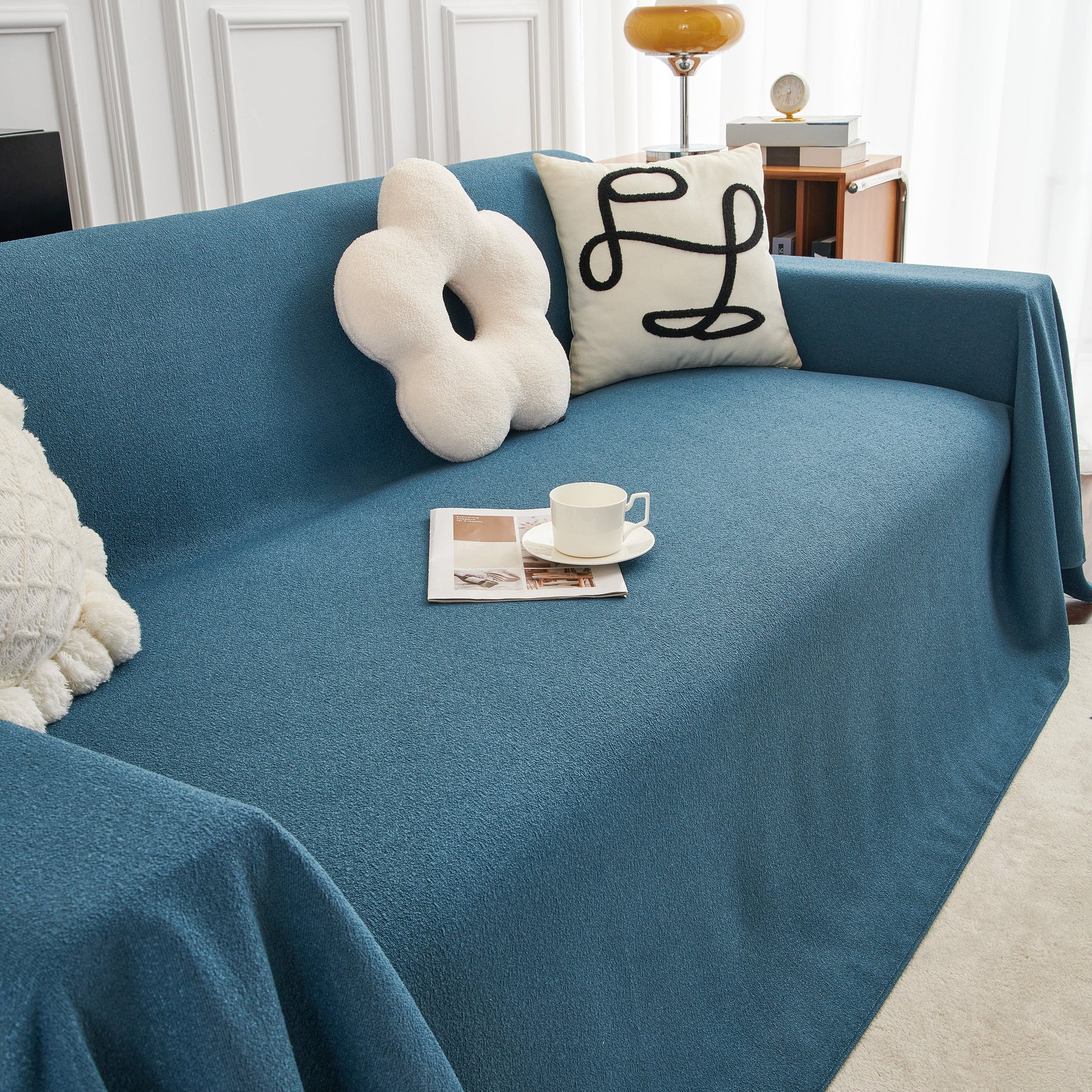 Teddy Throw Blanket and Stylish Slipcover for Couch, Waterproof Sofa Cover for Pets